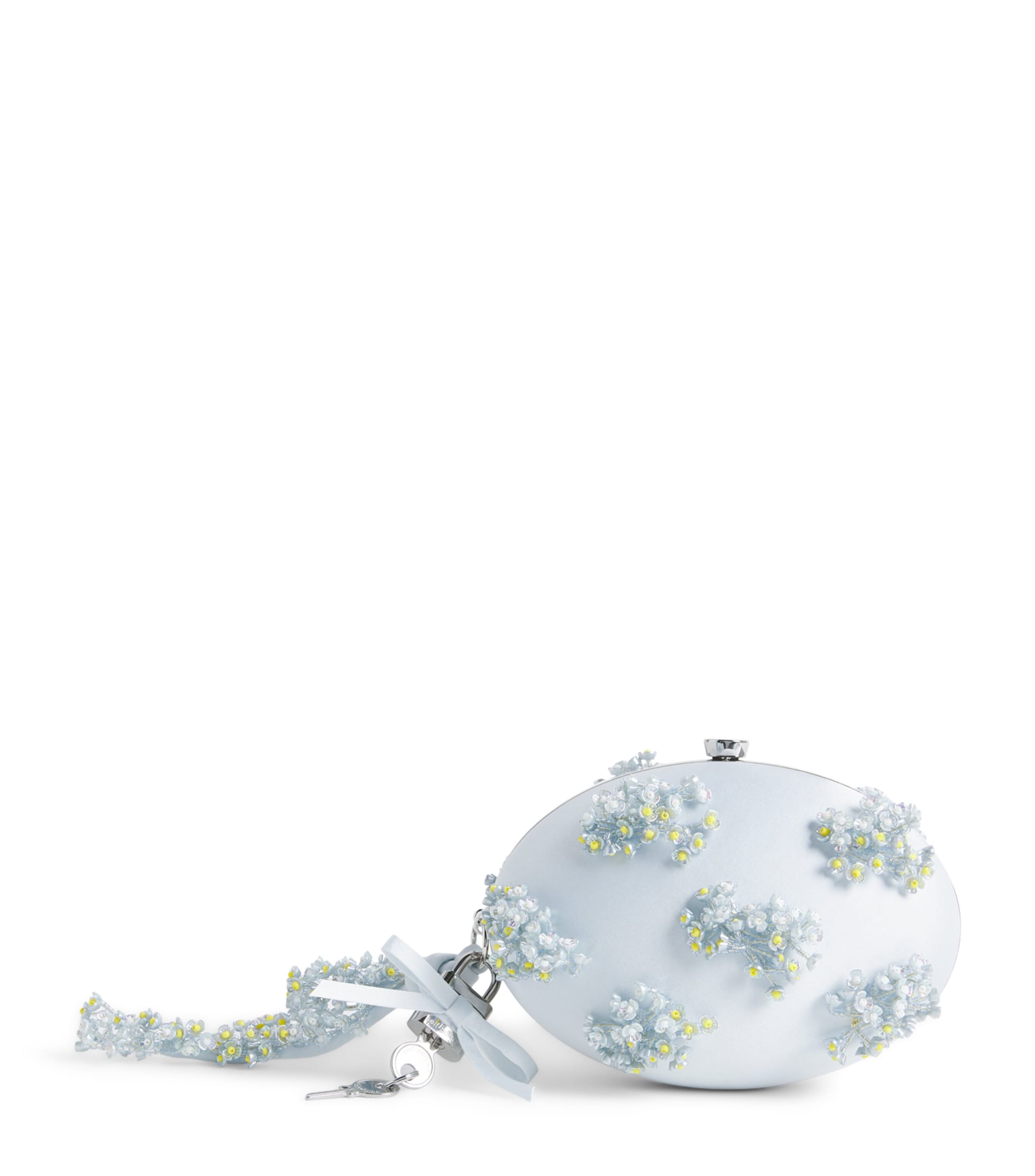 Self-Portrait Satin Embellished Clutch Bag Blue