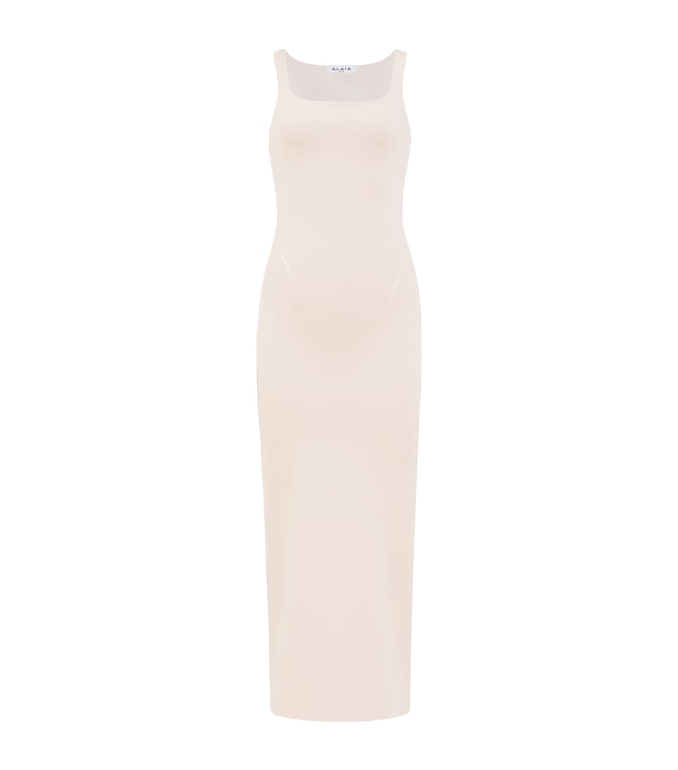 Alaïa Womens Knitted Scoop-Neck Midi Dress Pink