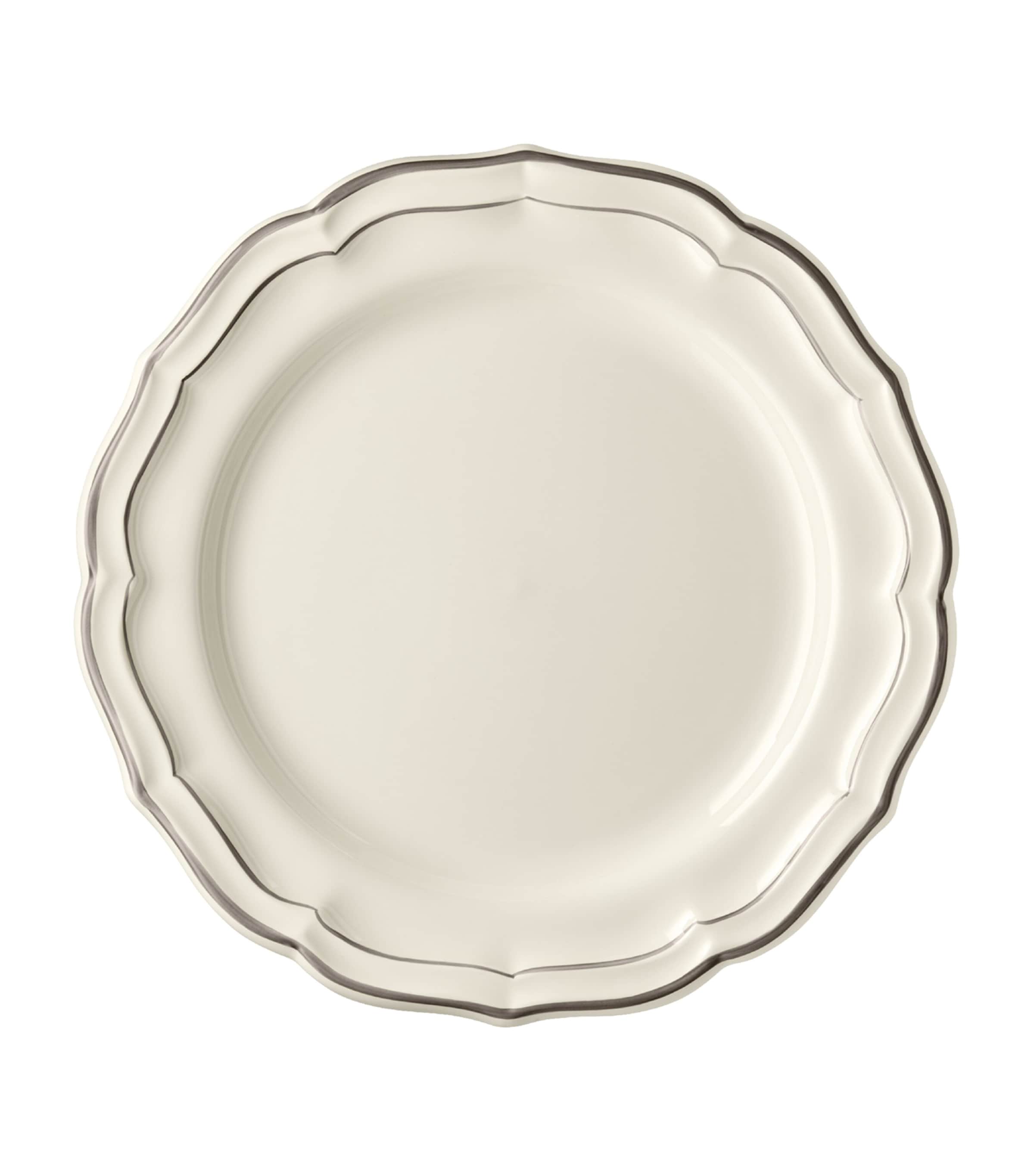 Gien Set of 4 Filet Taupe Dinner Plates White, Taupe