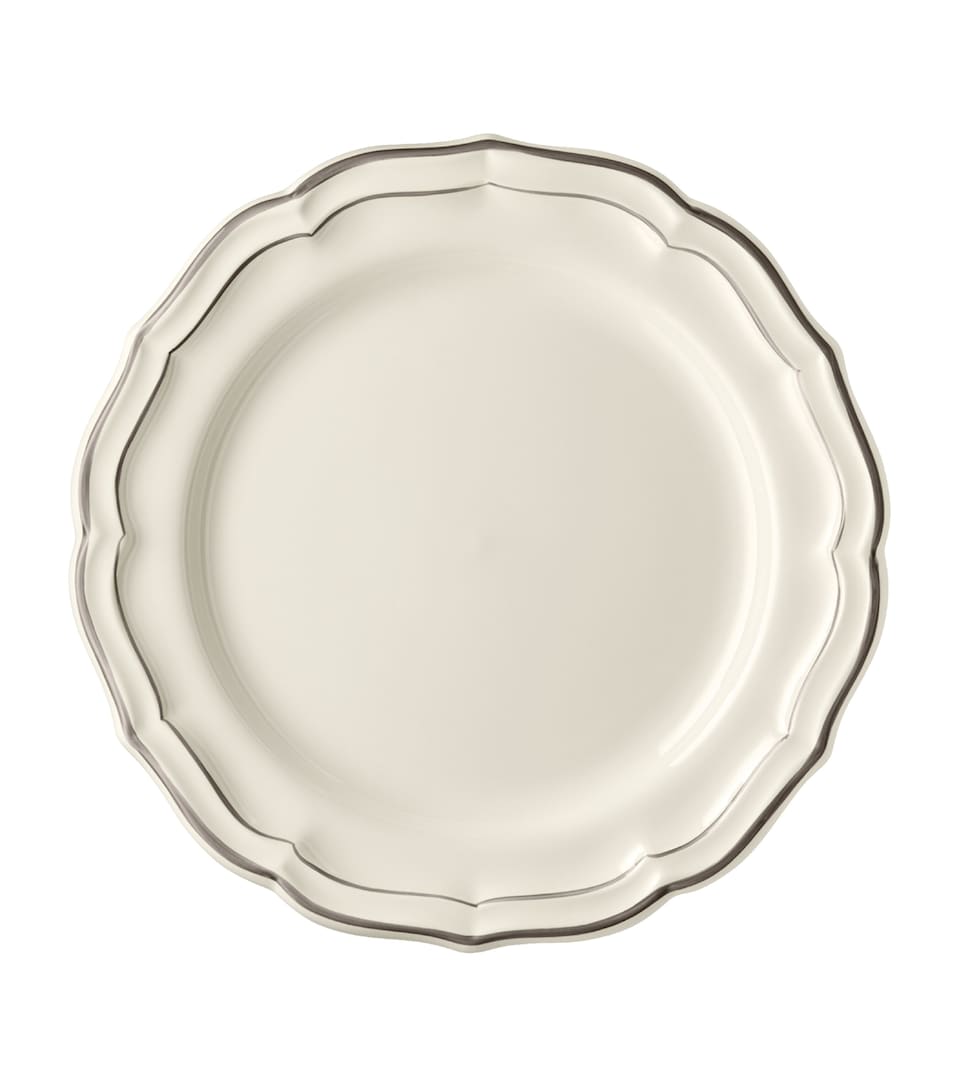 Gien Set of 4 Filet Taupe Dinner Plates White, Taupe
