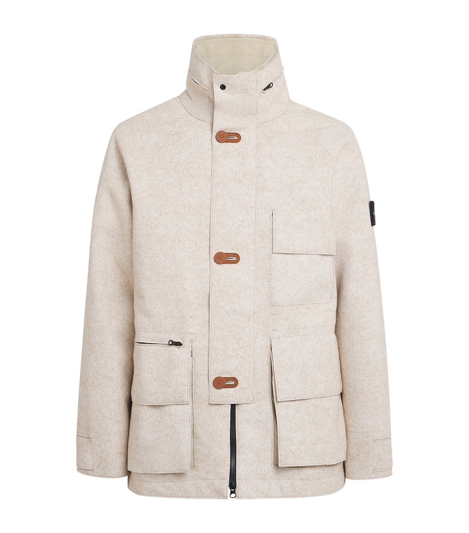 Stone Island Mens Virgin Wool-Blend Down-Filled Coat