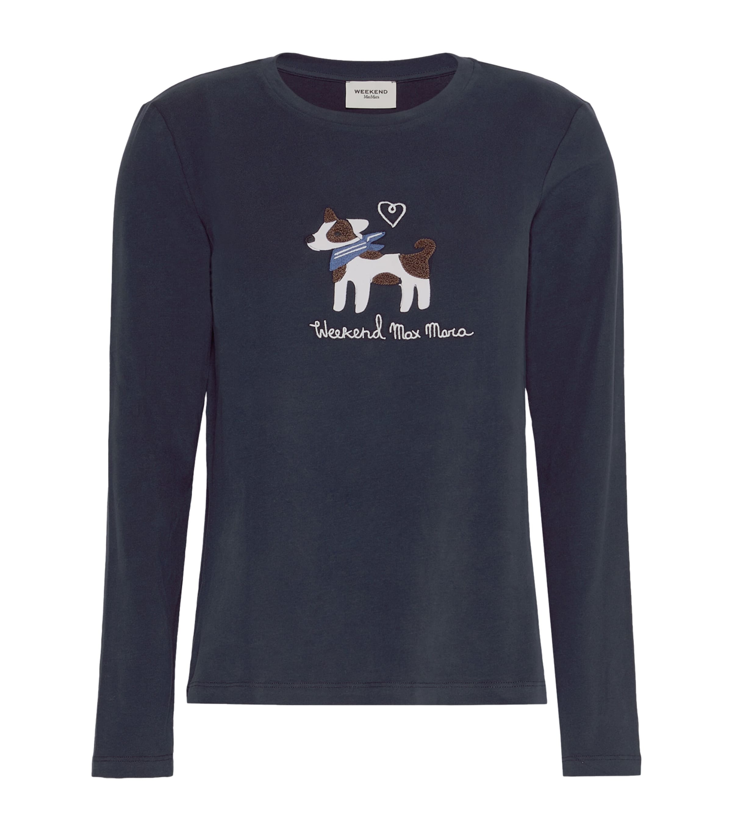 Weekend Max Mara Womens Dog-Appliqué Long-Sleeve T-Shirt Navy