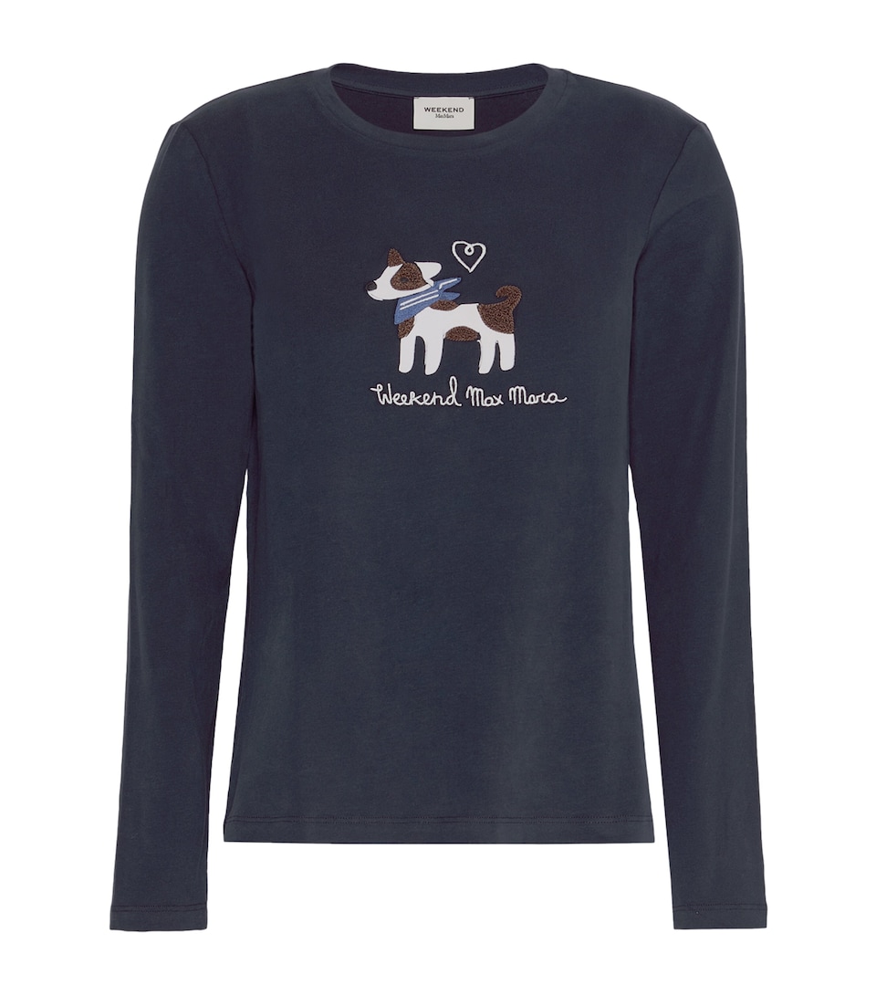 Weekend Max Mara Womens Dog-Appliqué Long-Sleeve T-Shirt Navy