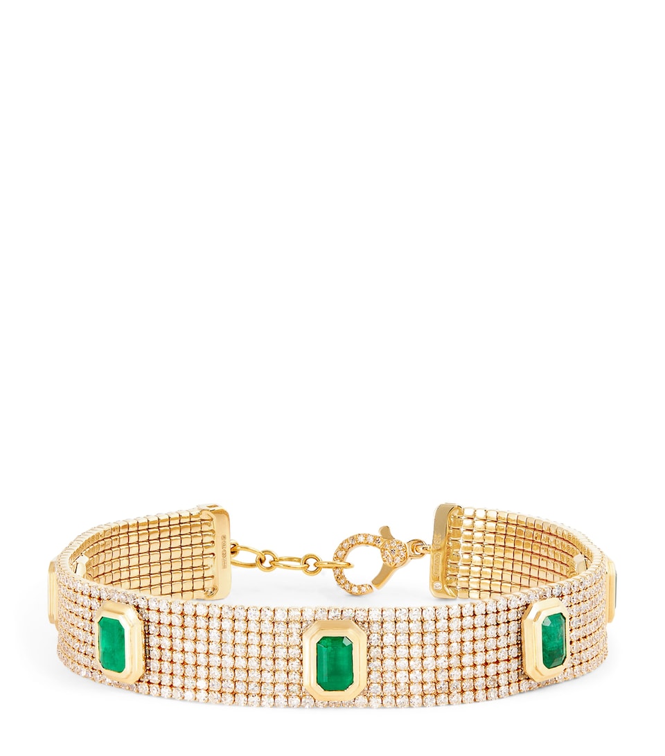 Yellow Gold, Diamond and Emerald Deco Bracelet