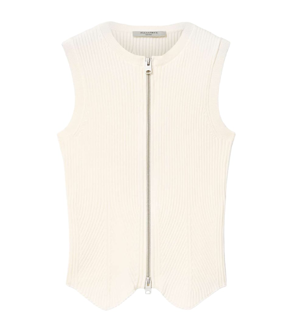 AllSaints Womens Knitted Cruz Waistcoat Chalk White