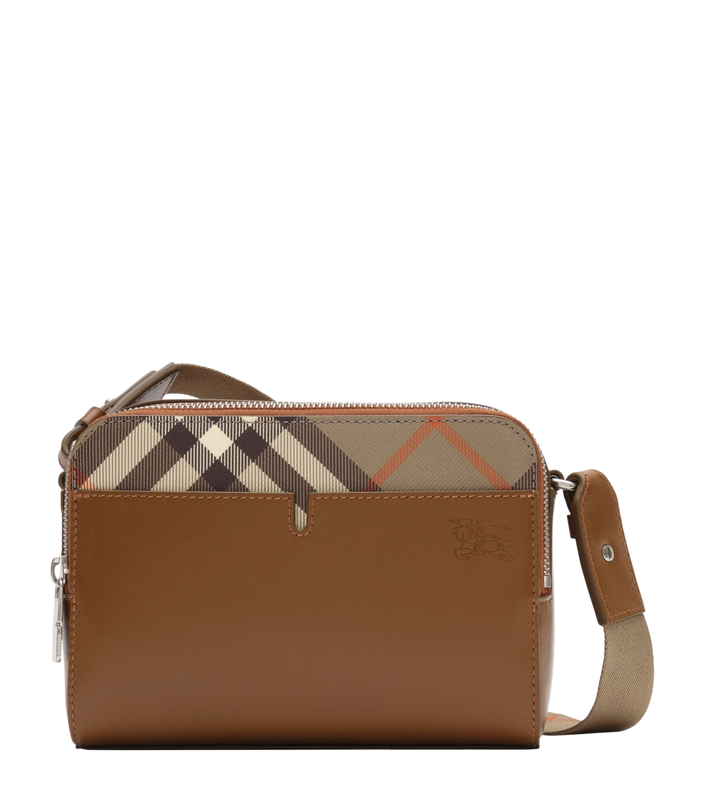 Burberry Leather Check Pop Cross-Body Bag Finch Brown/hazel