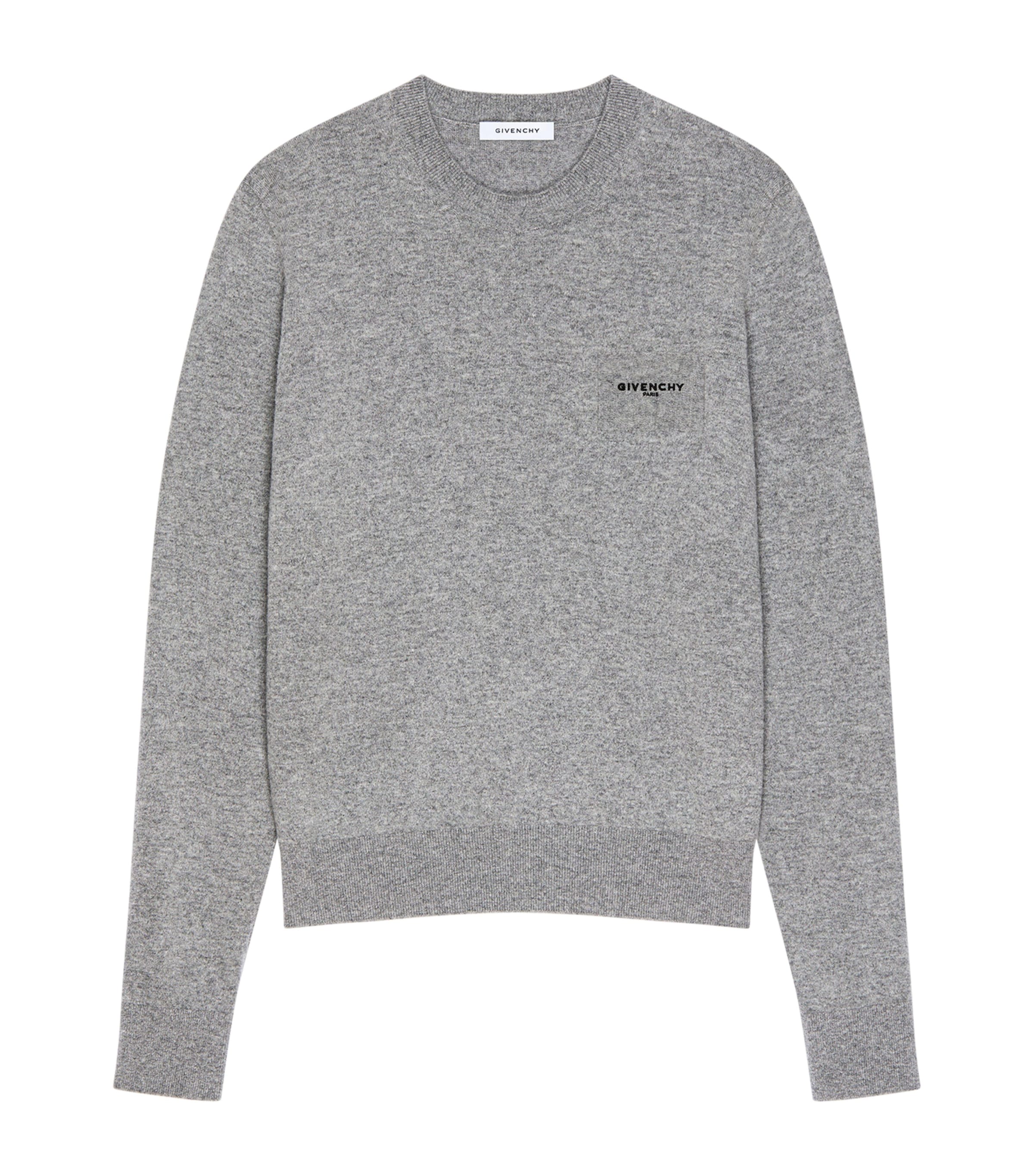 Givenchy Mens Wool-Cashmere Logo Sweater Light Grey Melange