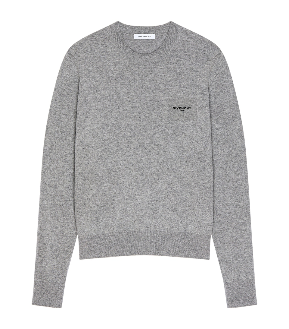 Givenchy Mens Wool-Cashmere Logo Sweater Light Grey Melange