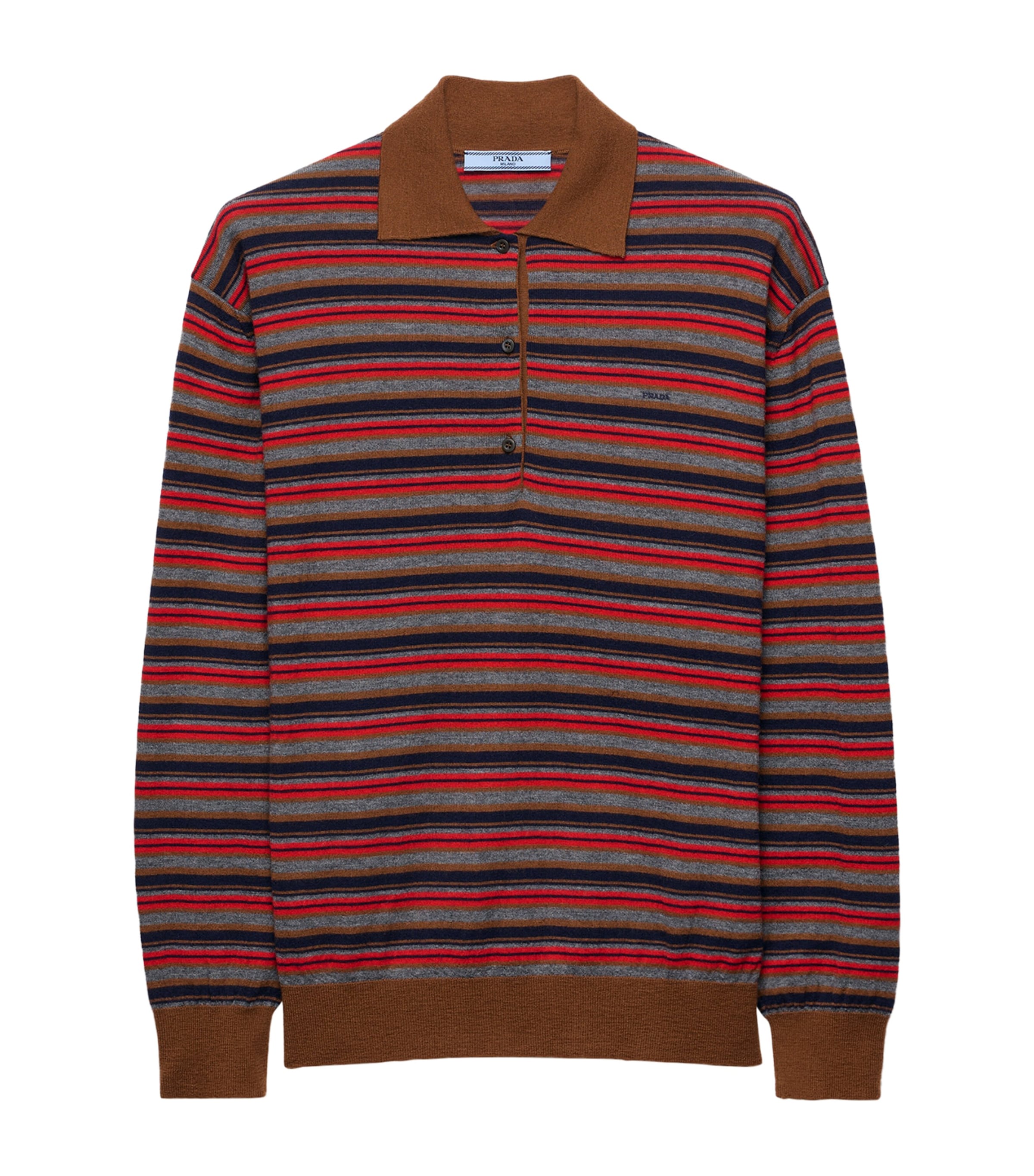 Prada Womens Cashmere Stripe Polo Sweater Brown