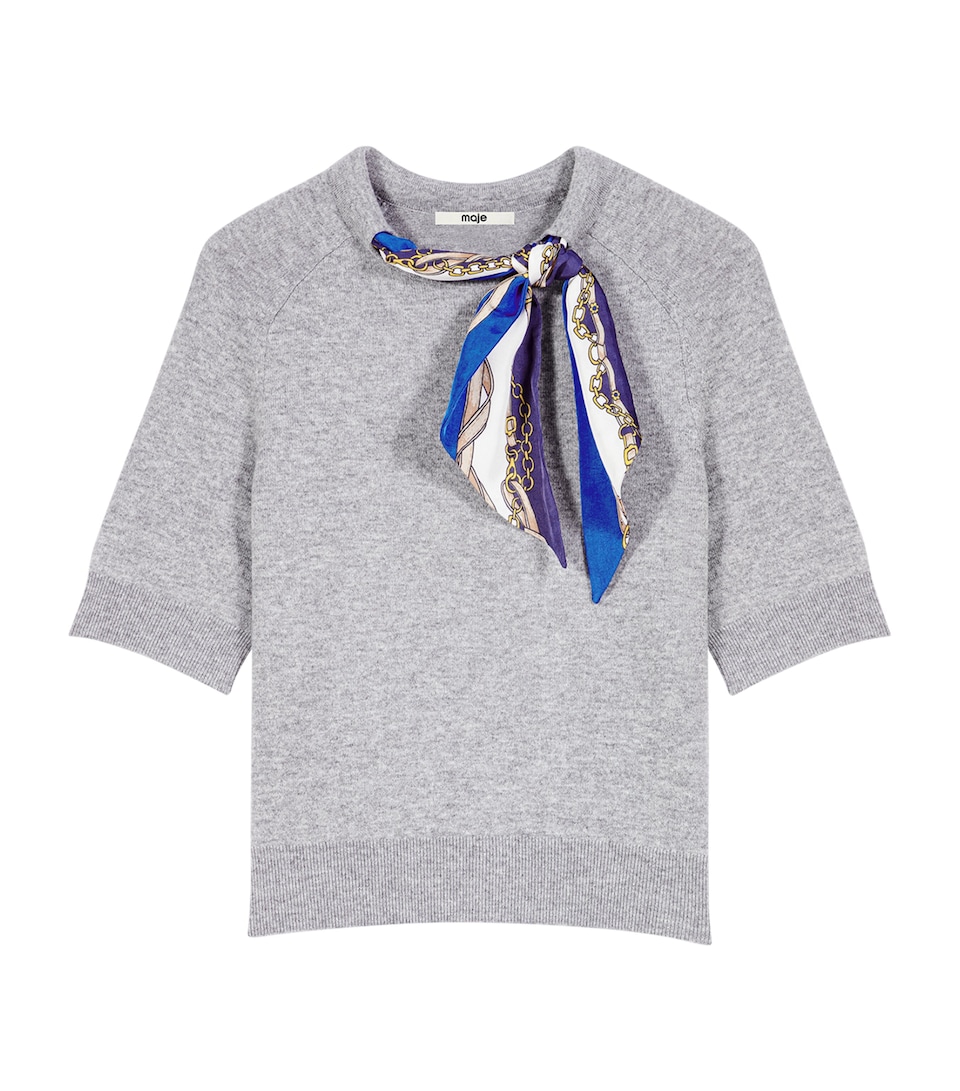 Maje Womens Wool-Blend Scarf-Detail Sweater Light Grey