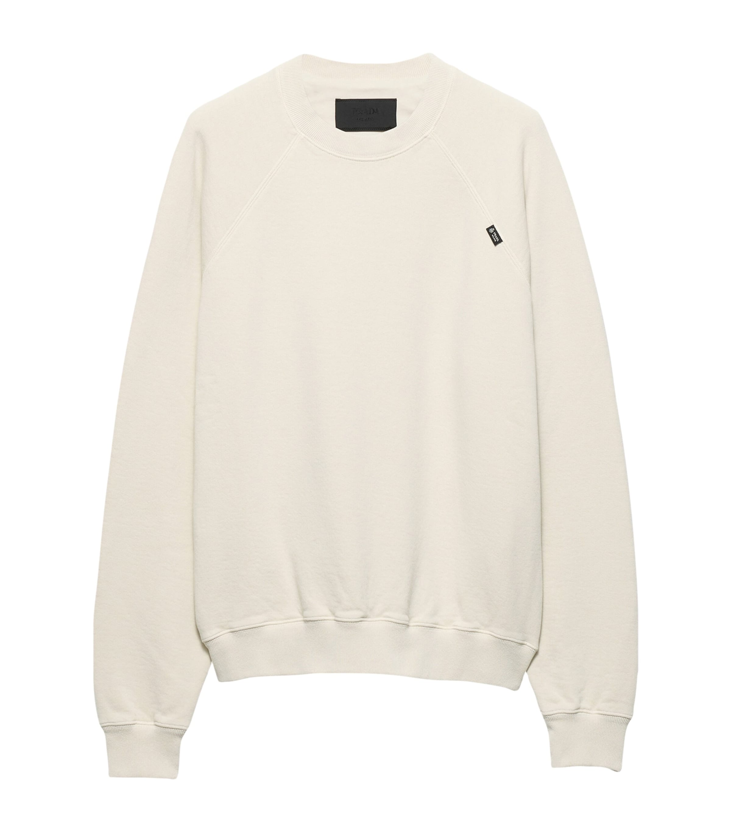 Prada Mens Cotton Logo Tab Sweatshirt Neutral
