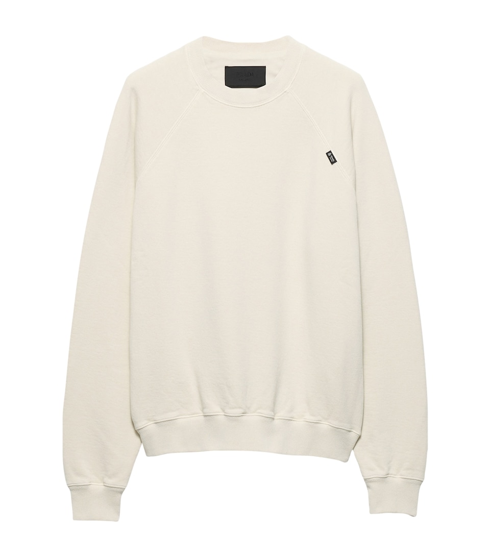 Prada Mens Cotton Logo Tab Sweatshirt Neutral