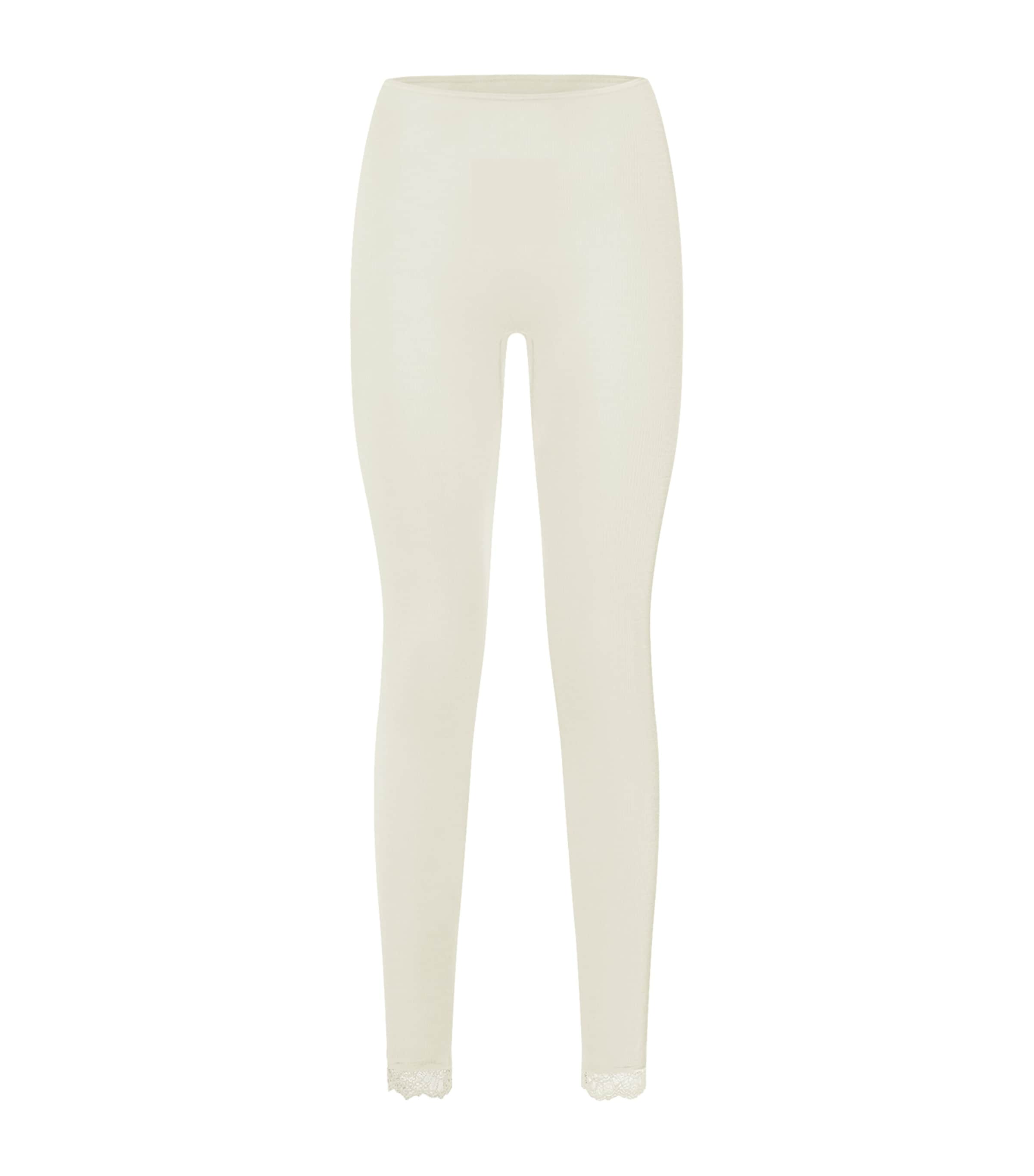 Hanro Womens Wool-Silk Lace-Hem Leggings Misty White