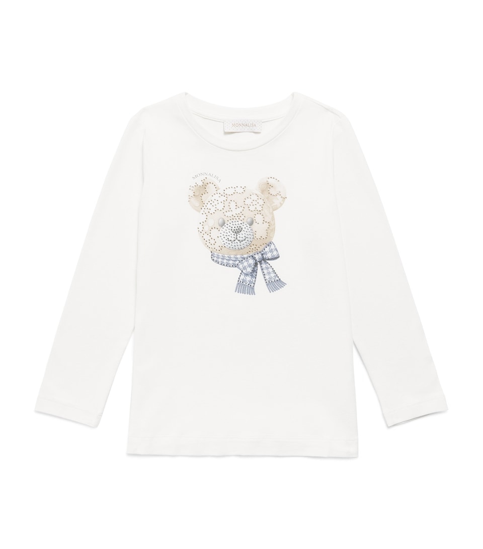 Monnalisa Rhinestone-Bear Long-Sleeve T-Shirt (2-12 Years) Panna+beige
