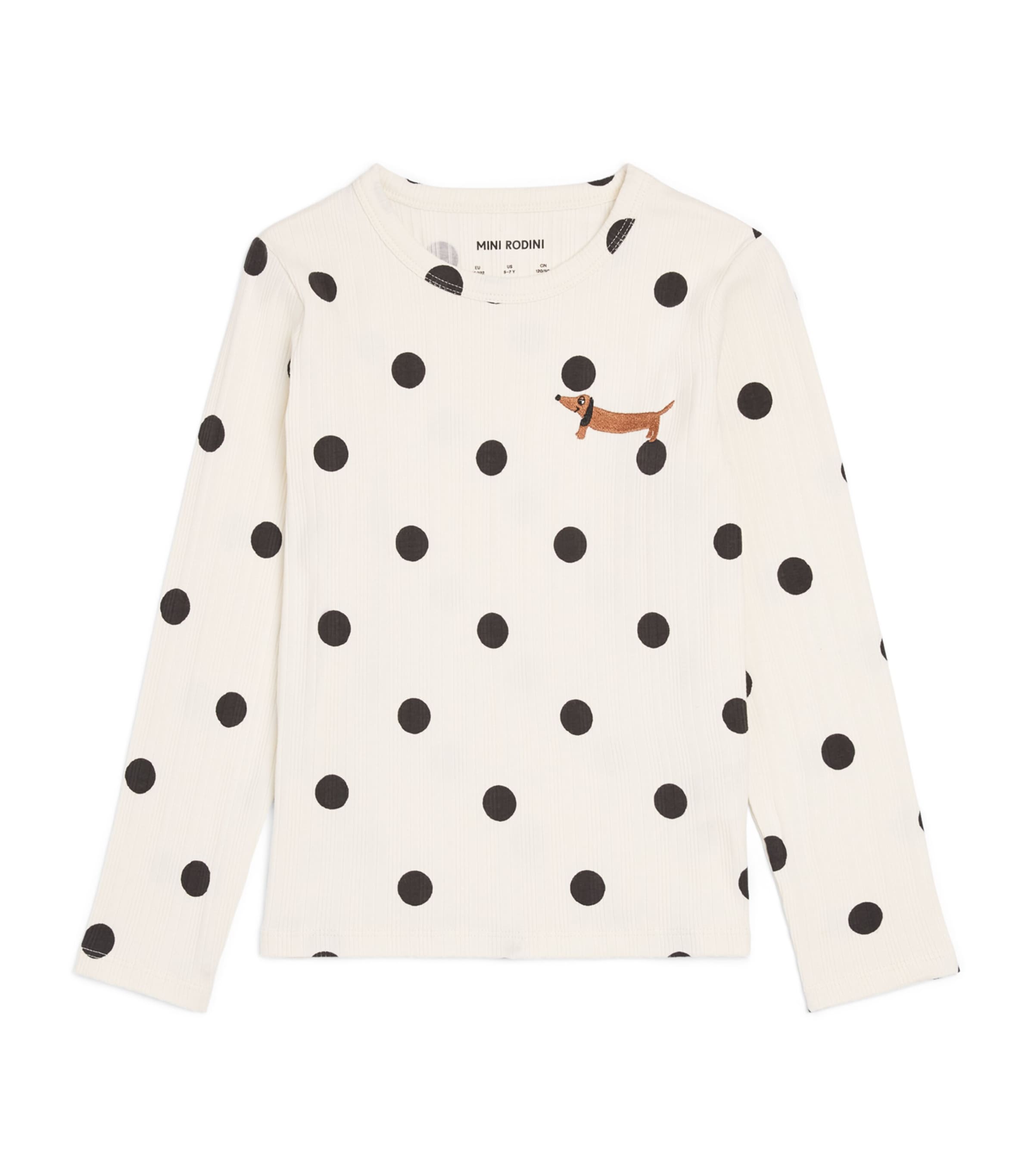 Mini Rodini Polka Dot Dog Long-Sleeve T-Shirt (9-11 Years) Off White