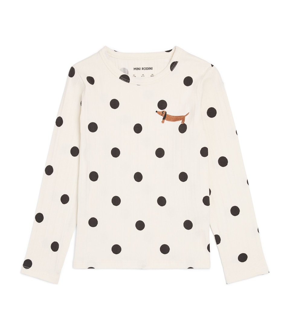 Mini Rodini Polka Dot Dog Long-Sleeve T-Shirt (9-11 Years) Off White