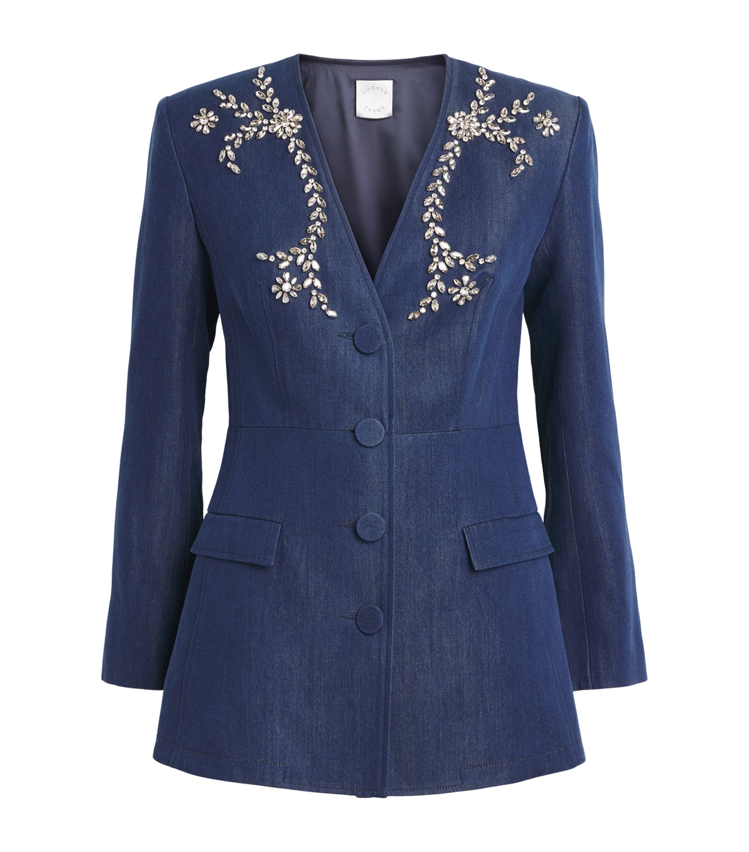 Huishan Zhang Womens Chambray Embellished Clay Blazer Blue