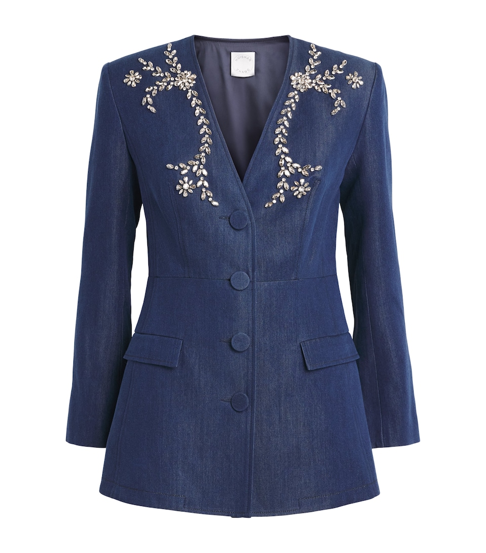 Huishan Zhang Womens Chambray Embellished Clay Blazer Blue