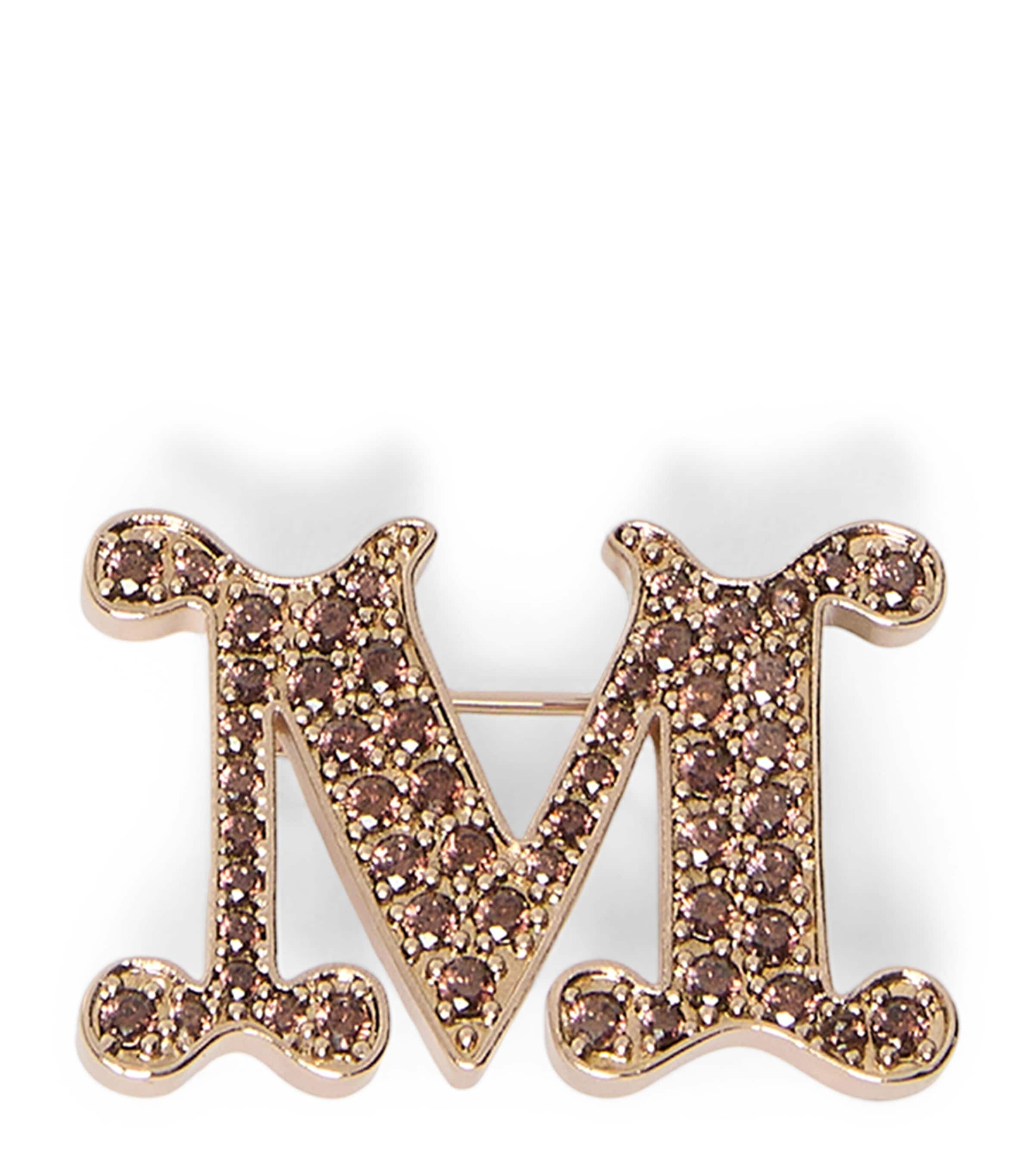 Max Mara Embellished Monogram Brooch Camel