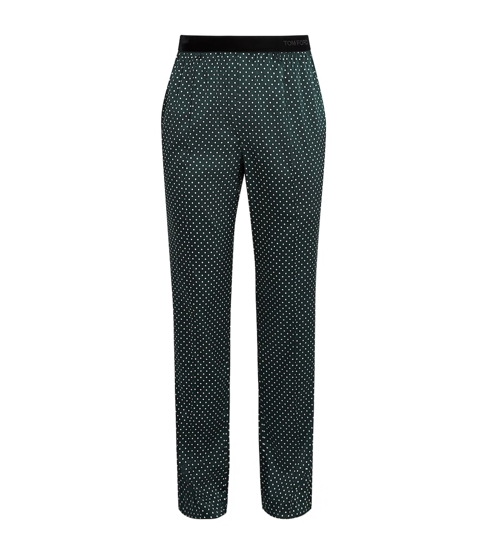 TOM FORD Mens Stretch-Silk Polka Dot Pyjama Bottoms Emerald/white