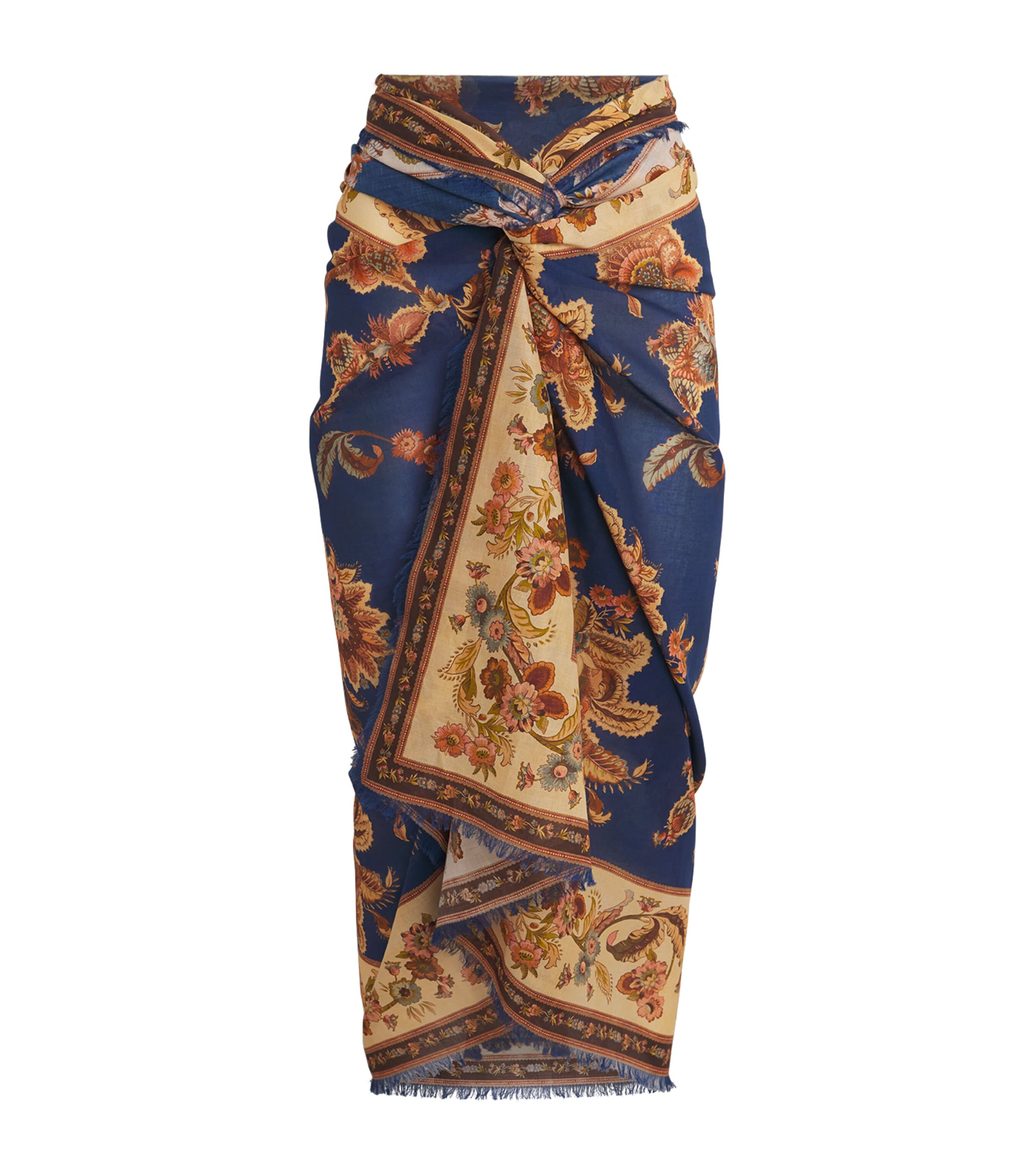 Zimmermann Womens Cotton Printed Pareo Navy Jacobean