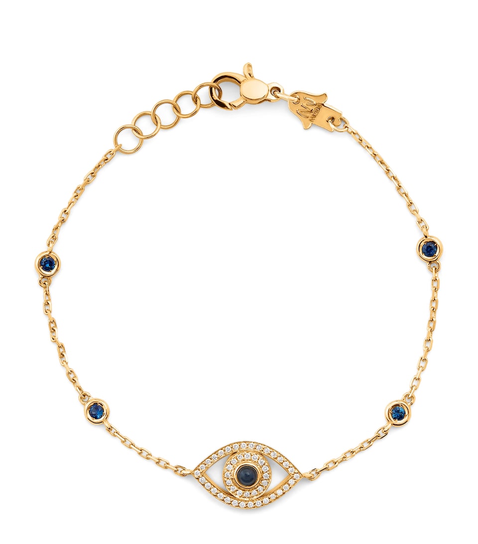 Yellow Gold, Diamond and Sapphire Mini Evil Eye Bracelet