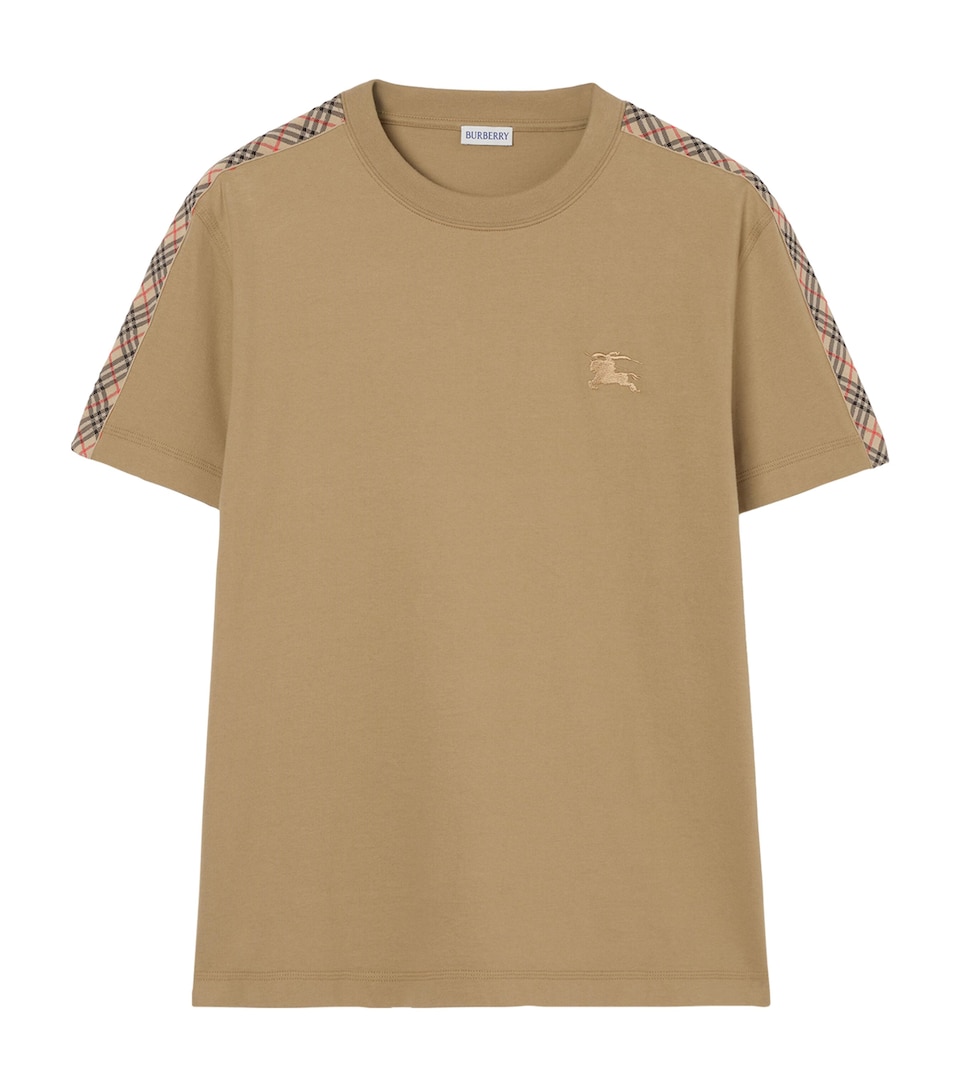 Burberry Mens Check-Trim T-Shirt Sparrow Beige