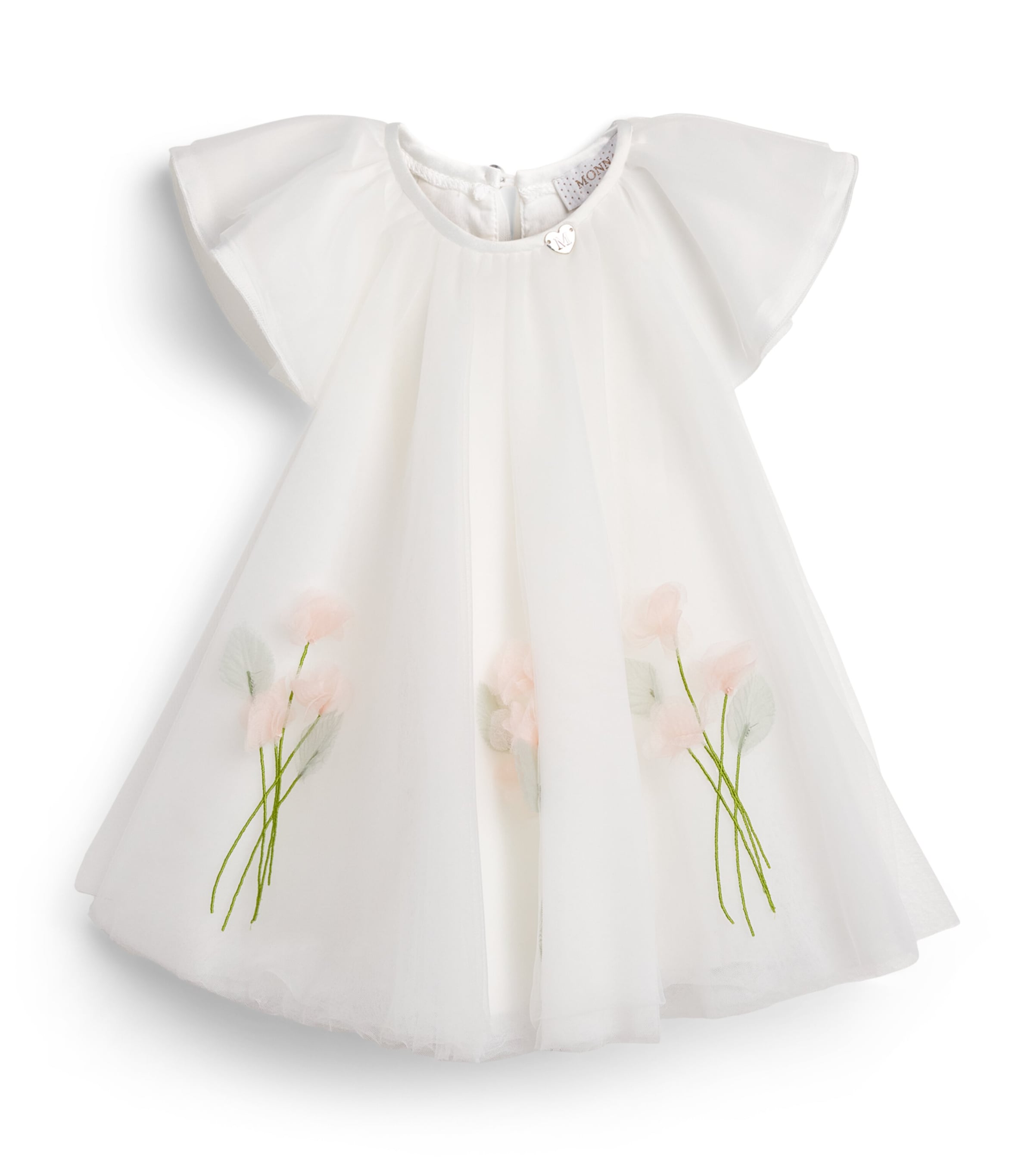 Monnalisa Tulle Floral-Appliqué Dress (6 Months-3 Years) Cream