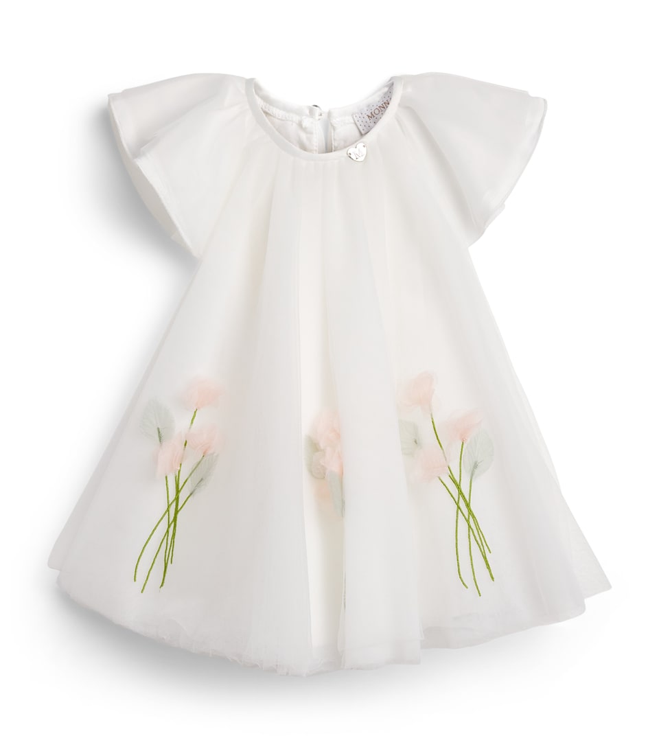 Monnalisa Tulle Floral-Appliqué Dress (6 Months-3 Years) Cream