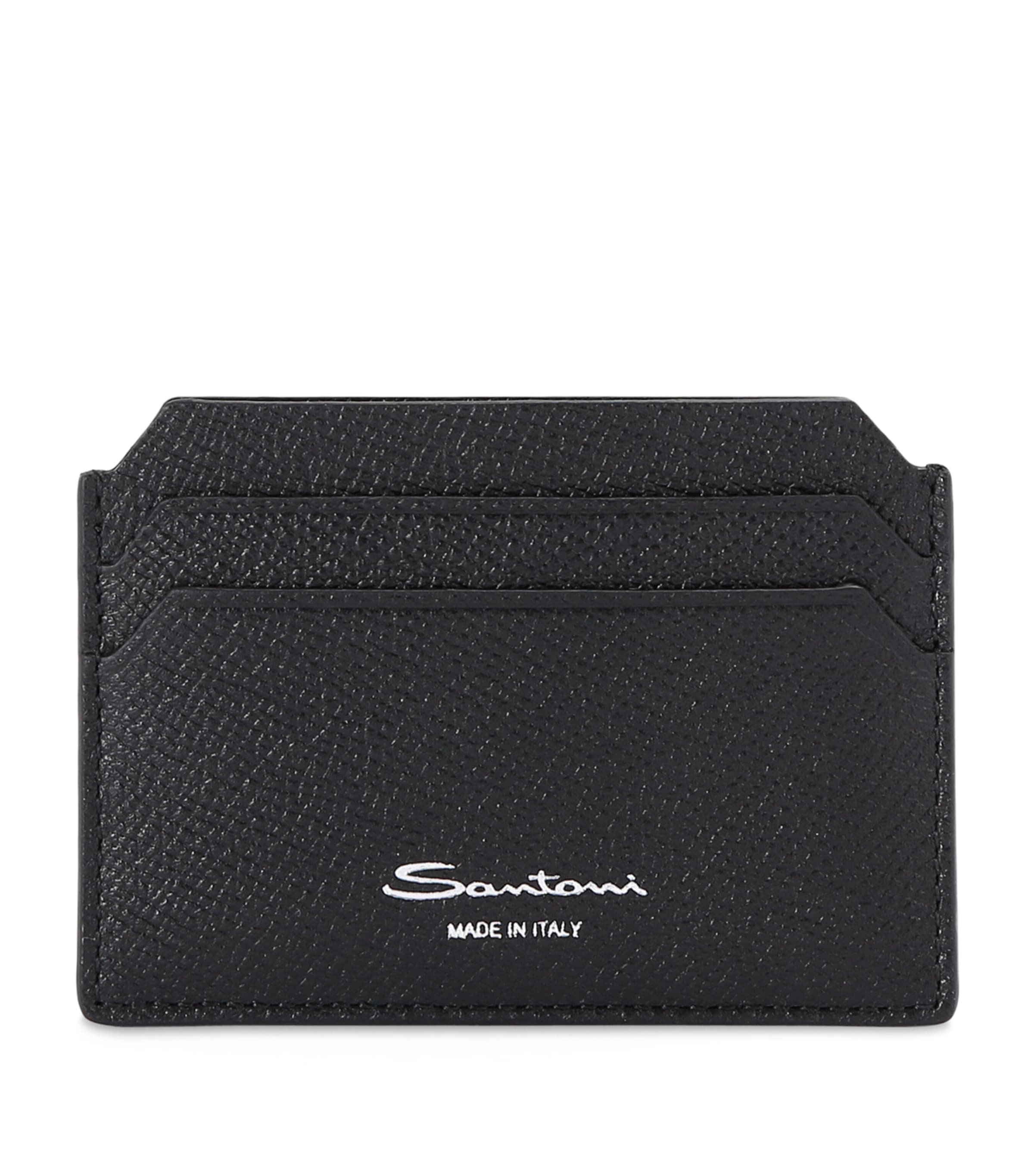 Santoni Textured Leather Card Holder Black