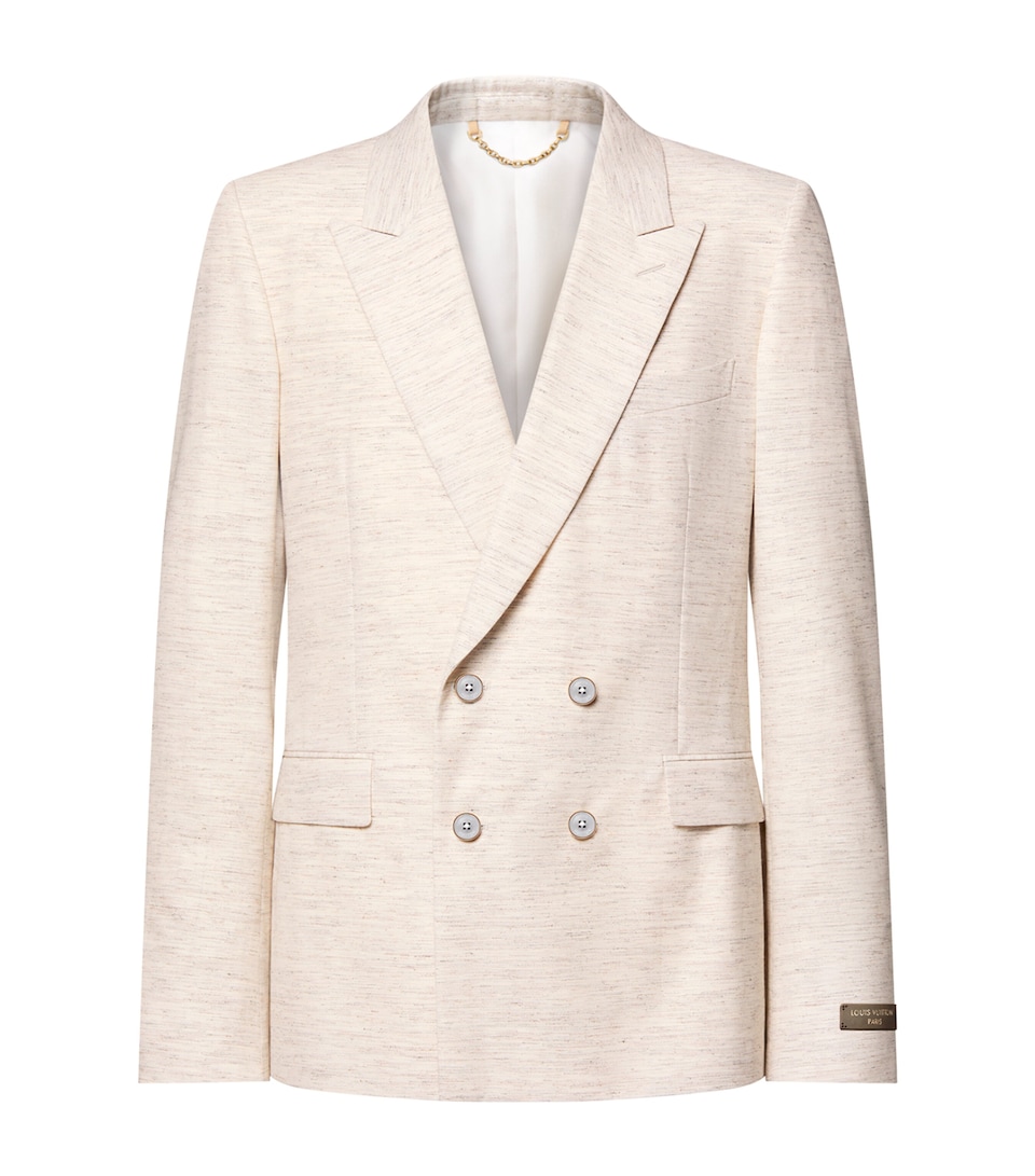 LOUIS VUITTON Mens Wool-Cotton-Blend Double-Breasted Blazer Beige Melange