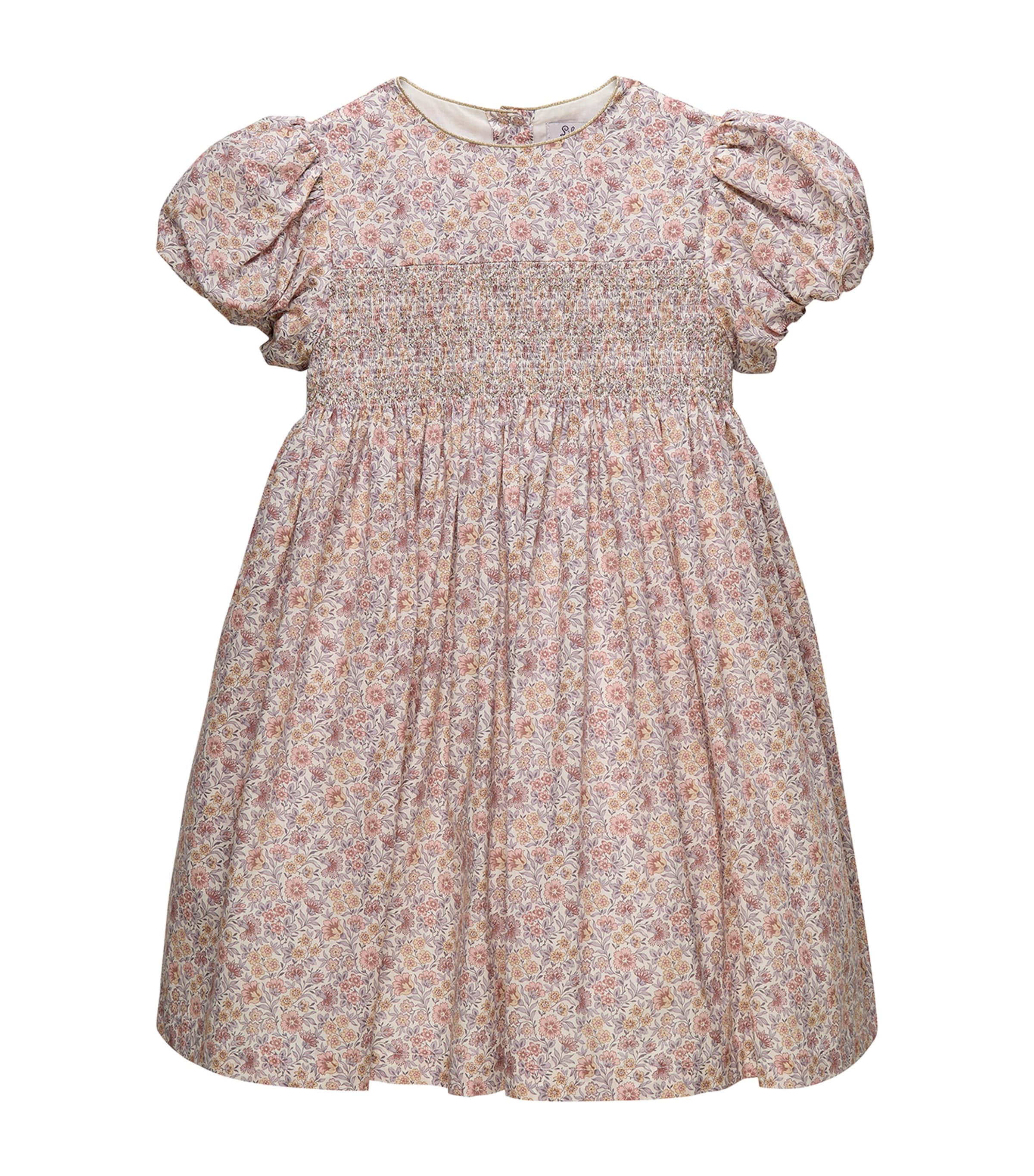 Trotters Cotton Liberty Print Smocked Dress (2-5 Years) Pale Pink