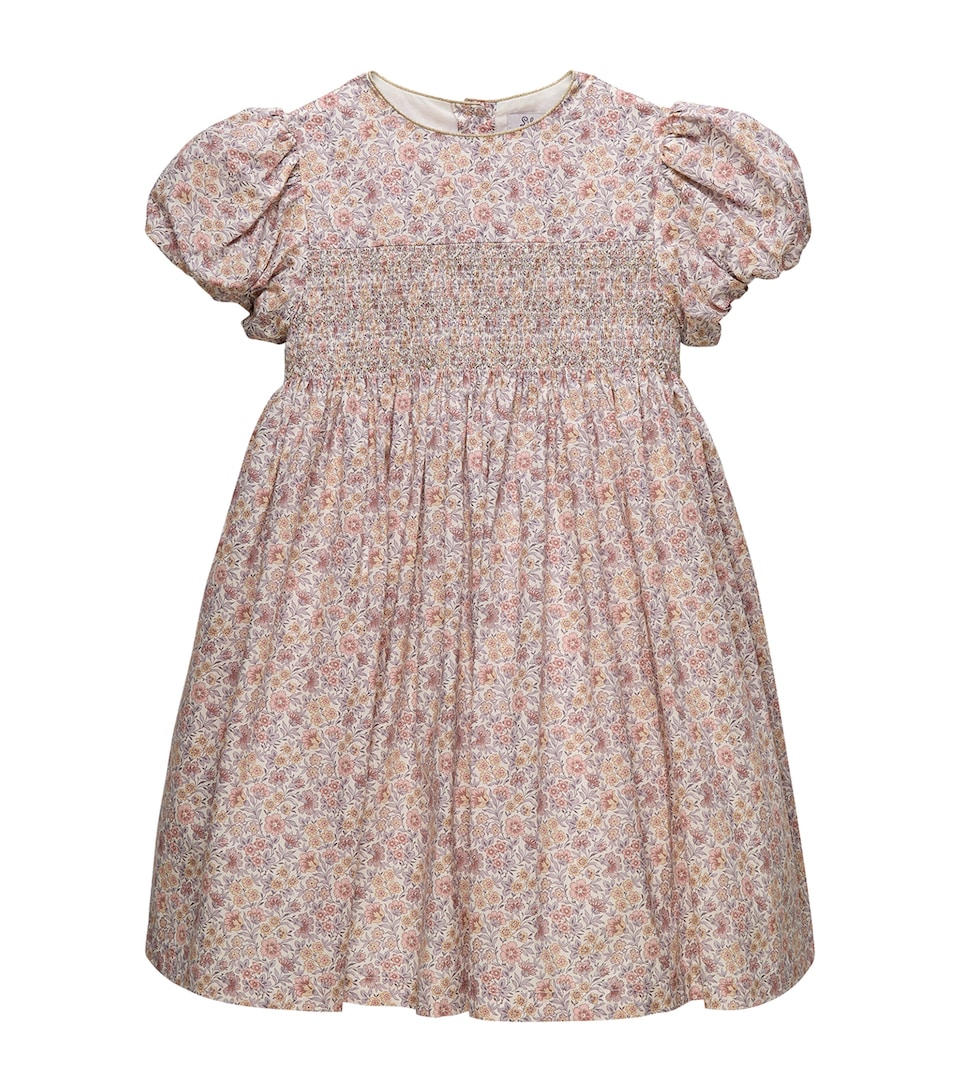 Trotters Cotton Liberty Print Smocked Dress (2-5 Years) Pale Pink