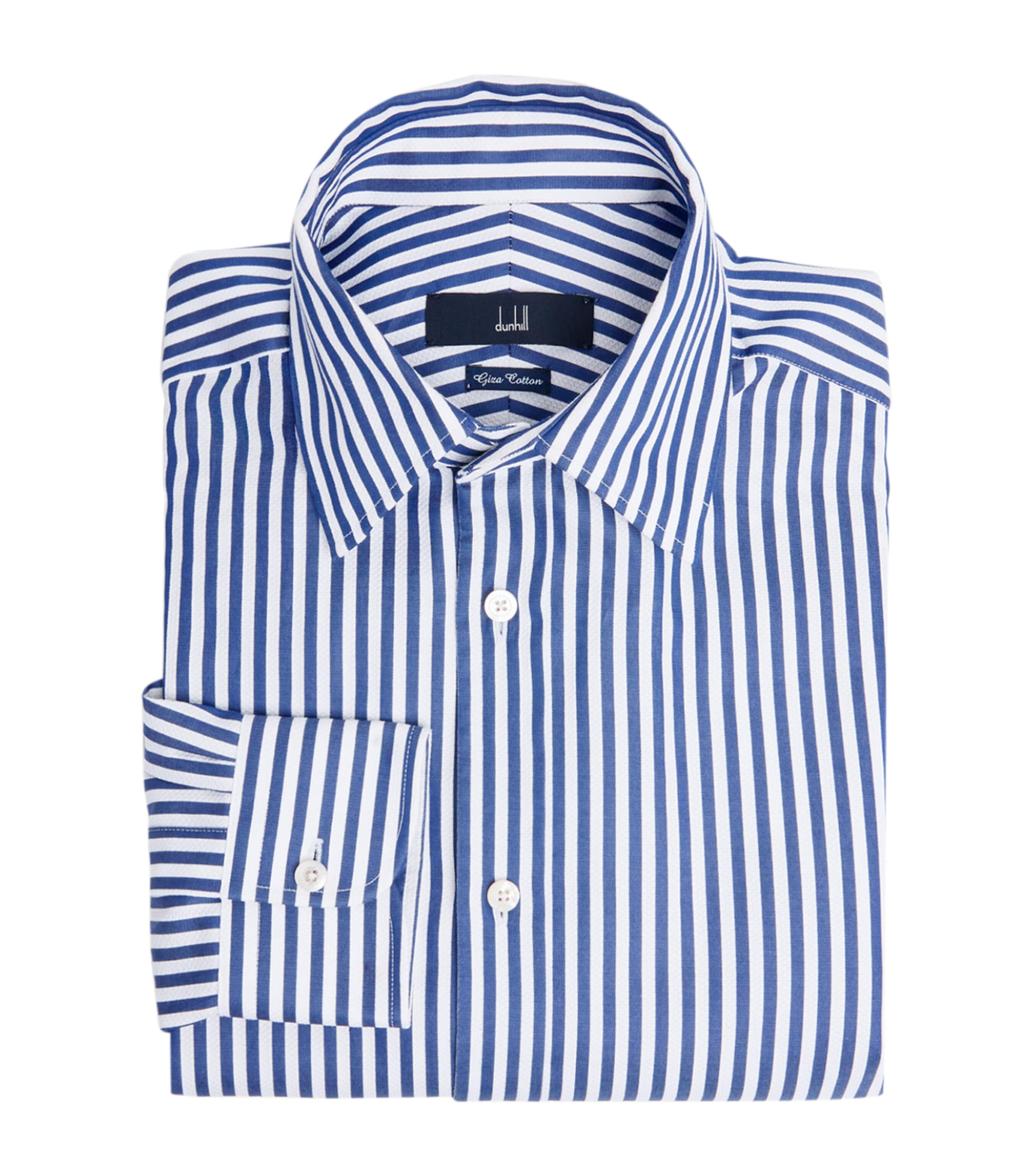 Dunhill Mens Giza Cotton Stripe Formal Shirt White