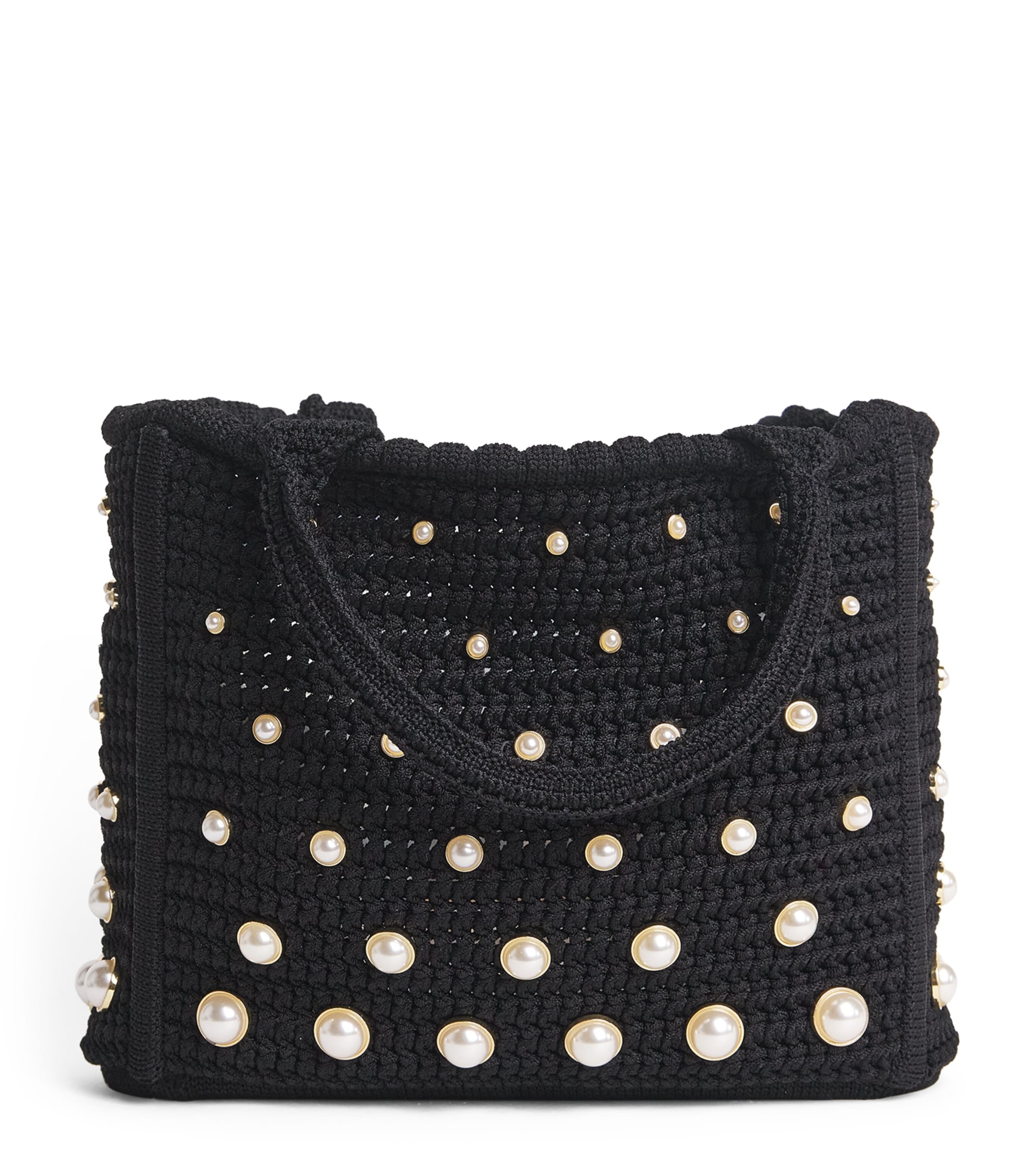 Sandro Paris Crochet Studded Top-Handle Bag Black