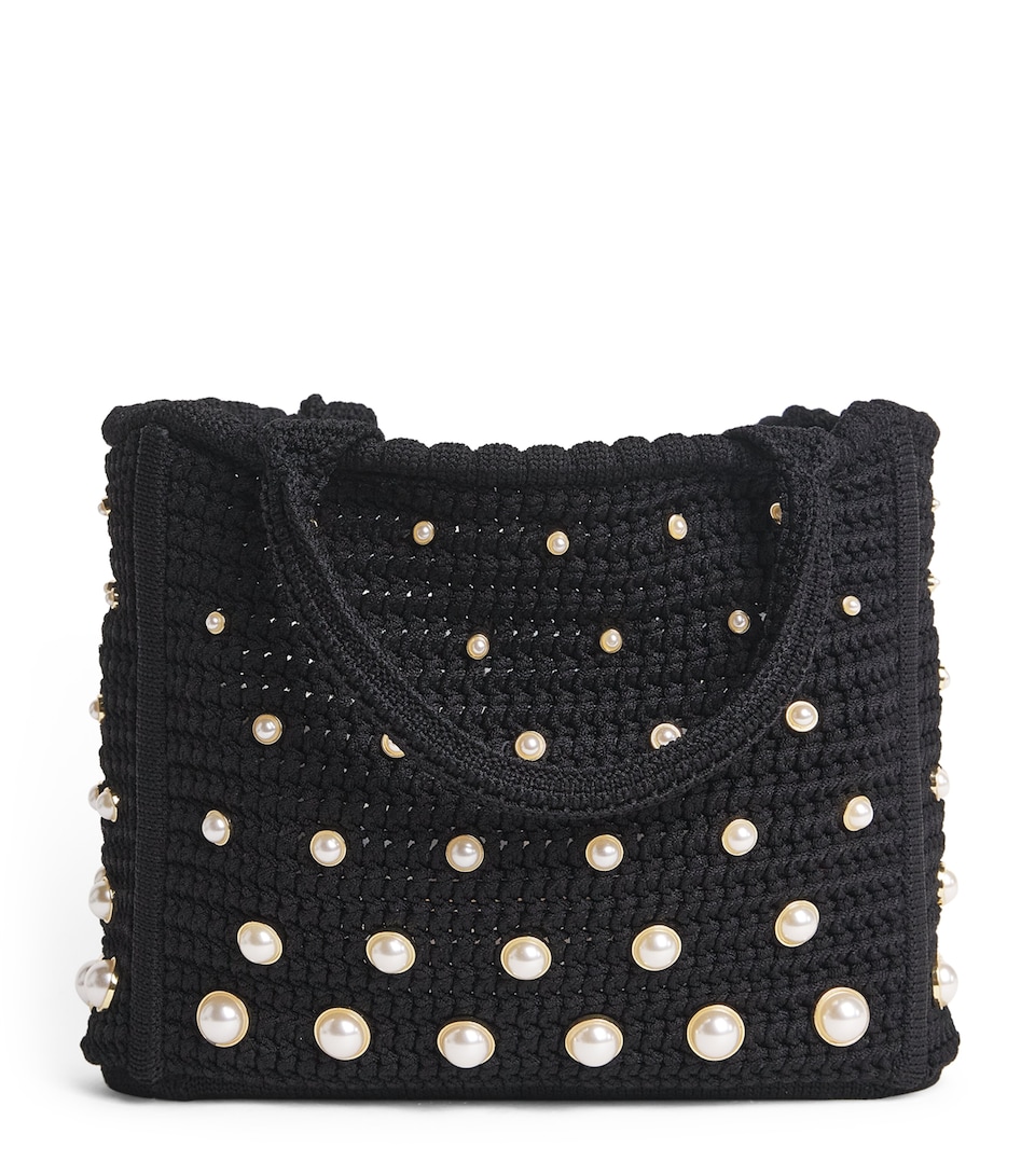 Sandro Paris Crochet Studded Top-Handle Bag Black