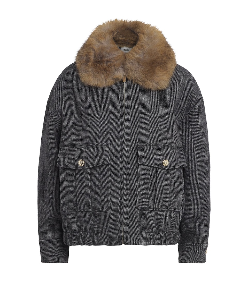 Maje Womens Denim Oversized Herringbone Jacket Dark Grey