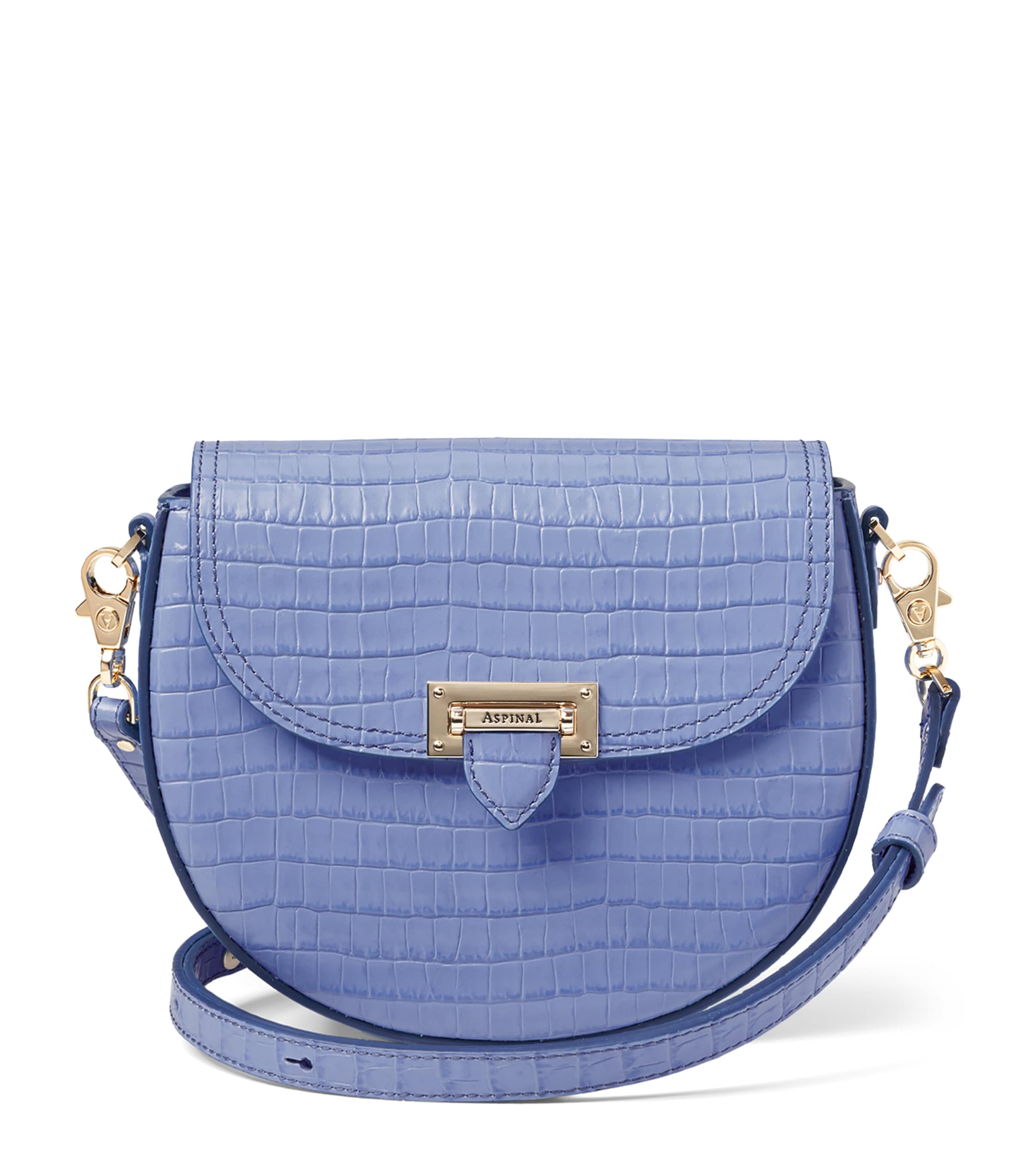 Aspinal Of London Leather Croc-Embossed Portobello Cross-Body Bag Capri Blue