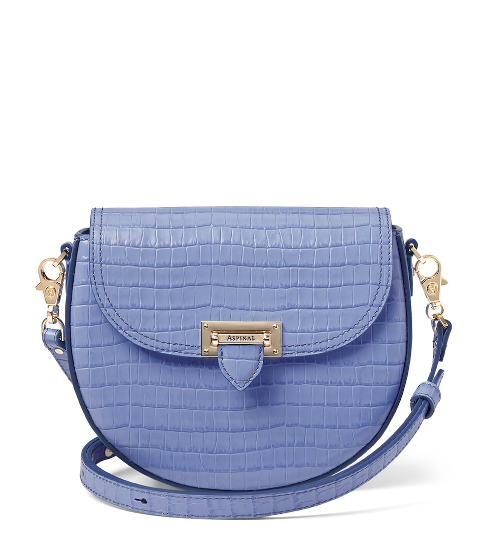 Aspinal Of London Leather Croc-Embossed Portobello Cross-Body Bag Capri Blue