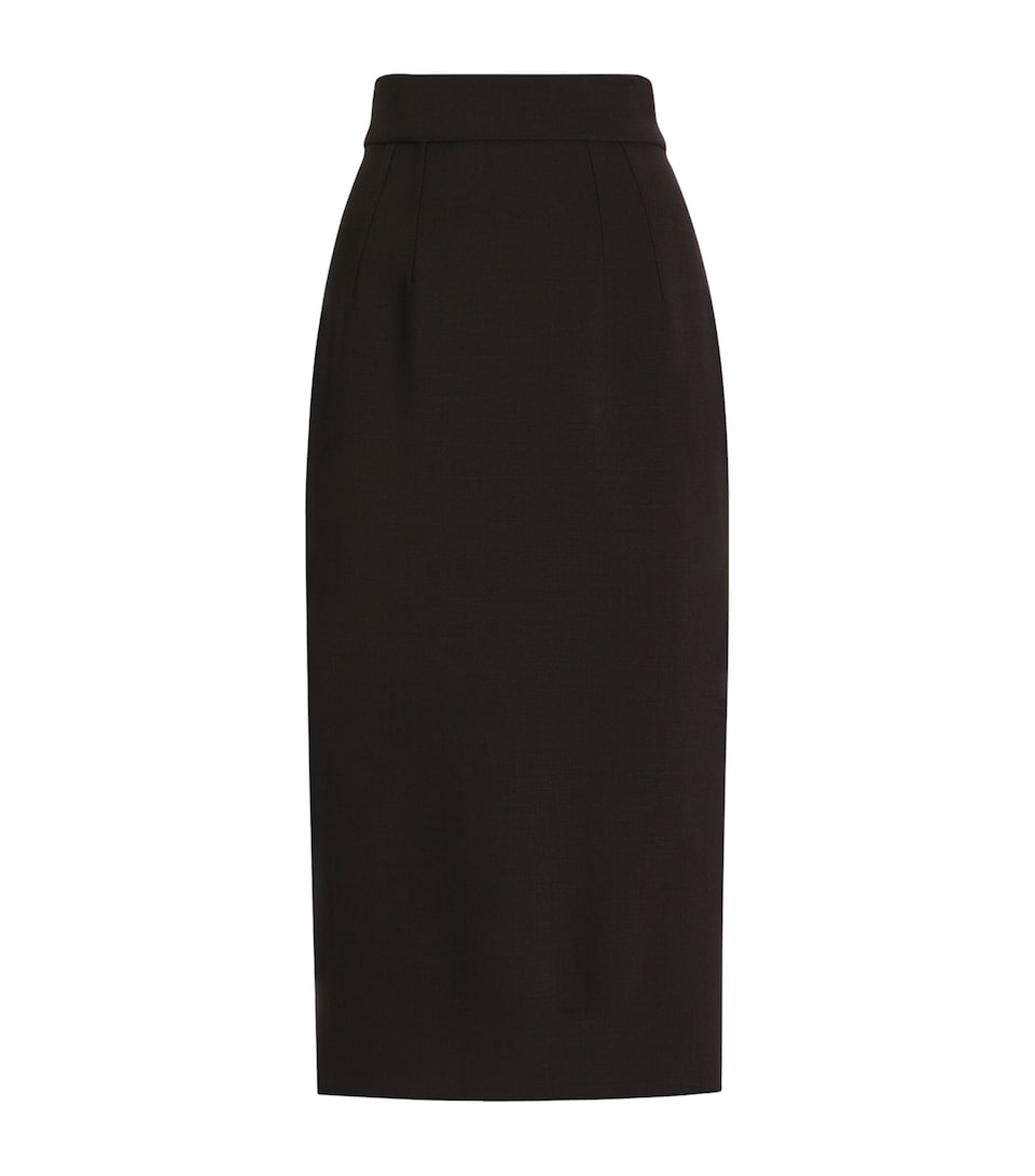 Dolce&Gabbana Womens Stretch-Virgin Wool Midi Pencil Skirt Blac