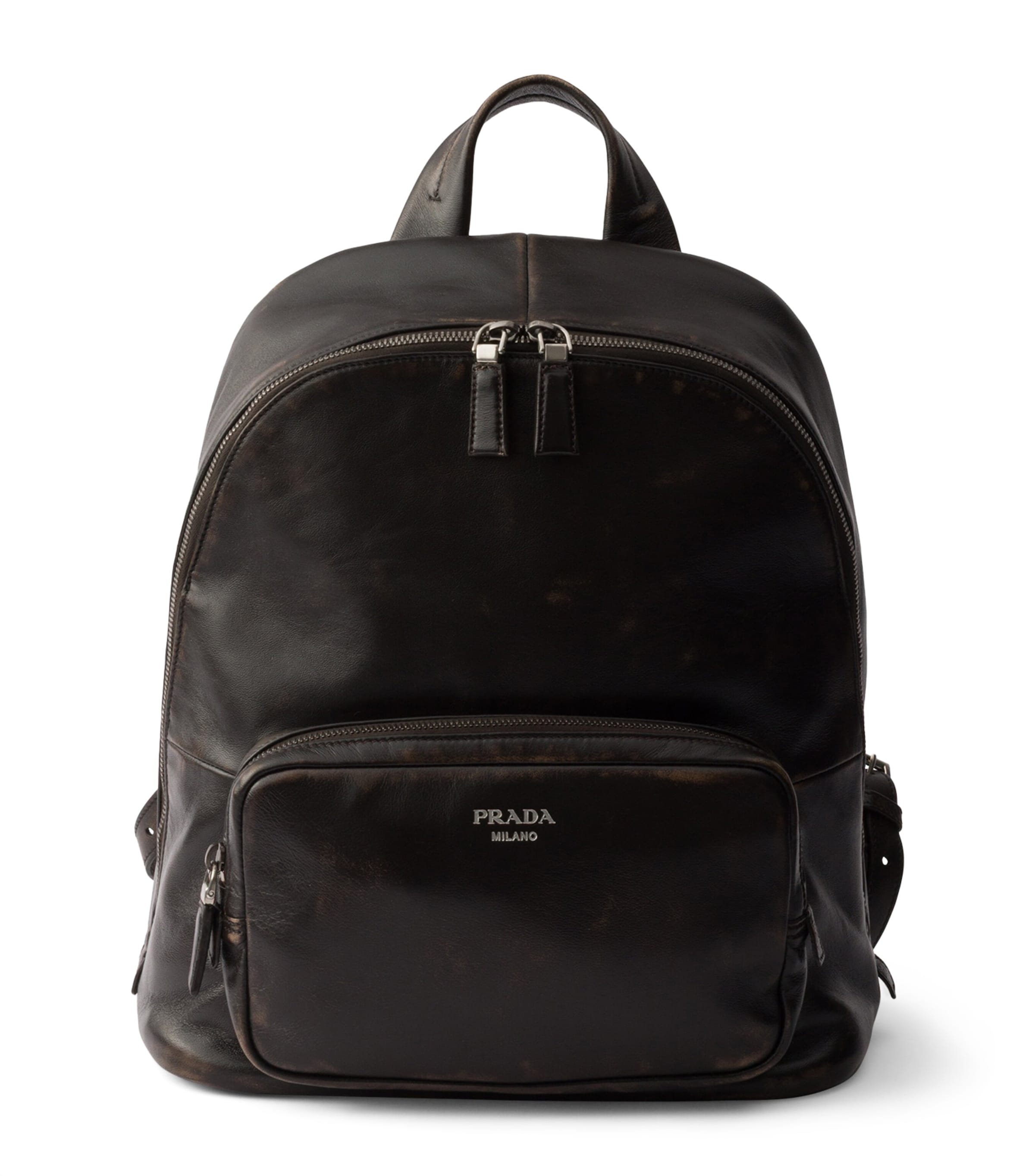 Prada Distressed Nappa Lambskin Backpack Brown