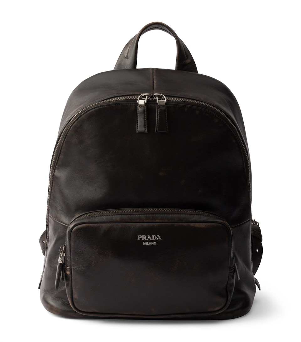 Prada Distressed Nappa Lambskin Backpack Brown