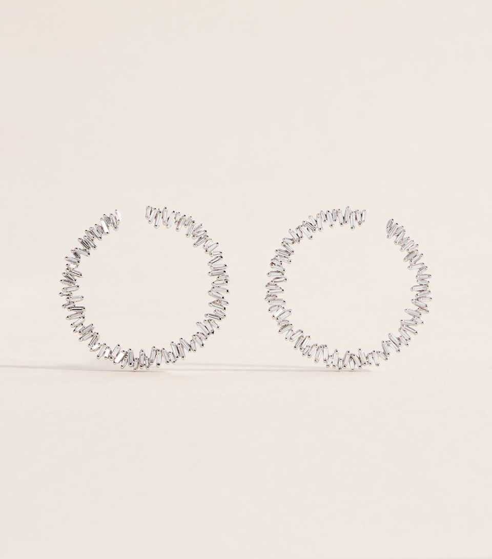 Suzanne Kalan White Gold and Diamond Sideways Hoop Earrings Wg/wd