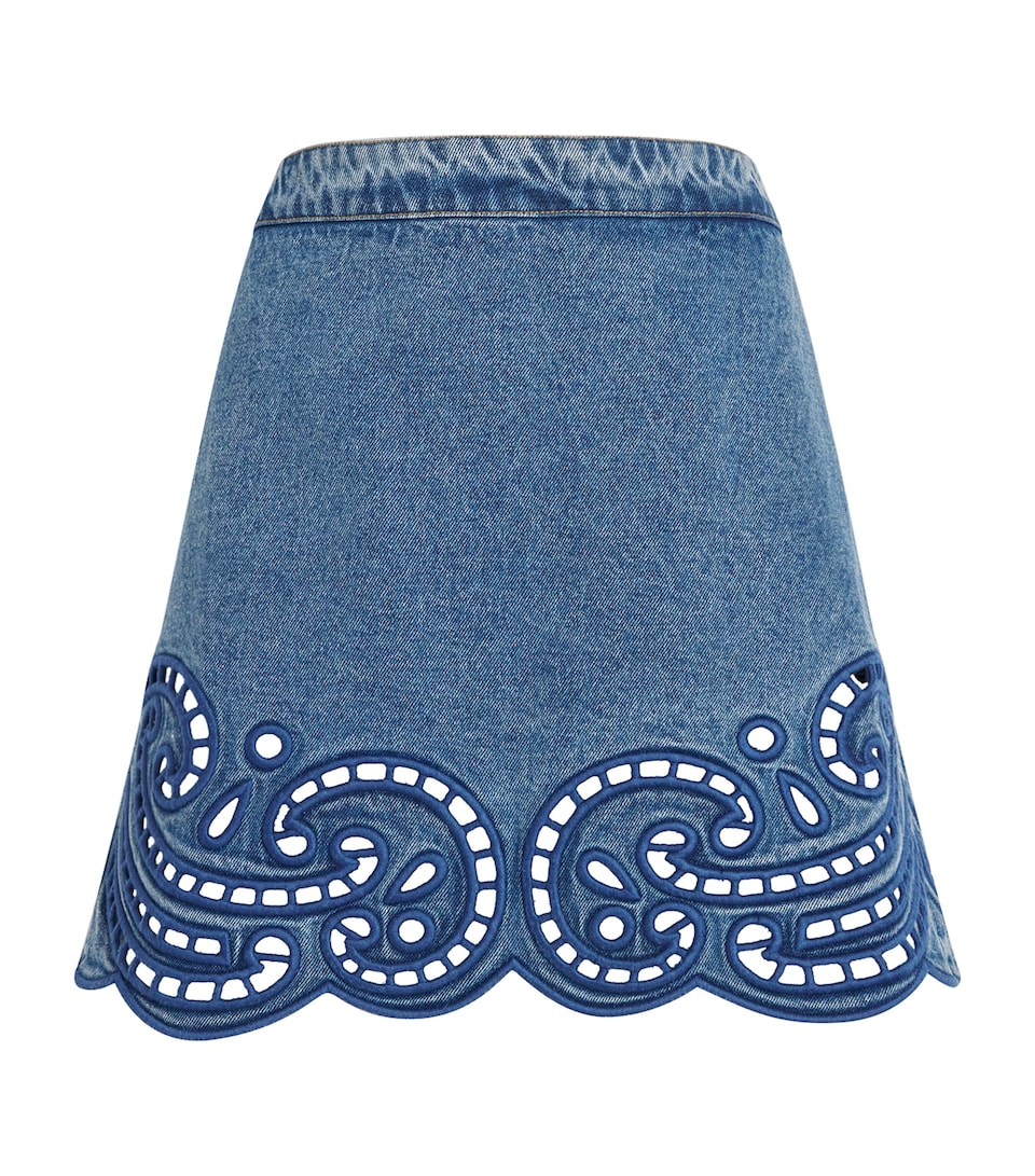 Ulla Johnson Womens Cadiz Eyelet Denim Mini Skirt River