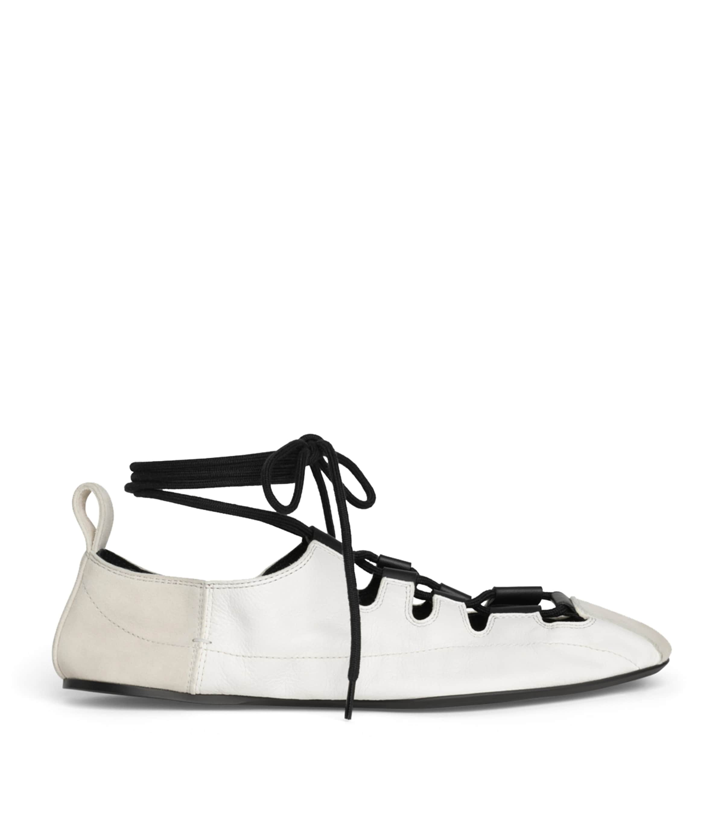 Alaïa Lambskin Lace-Up Ballet Flats Blanc