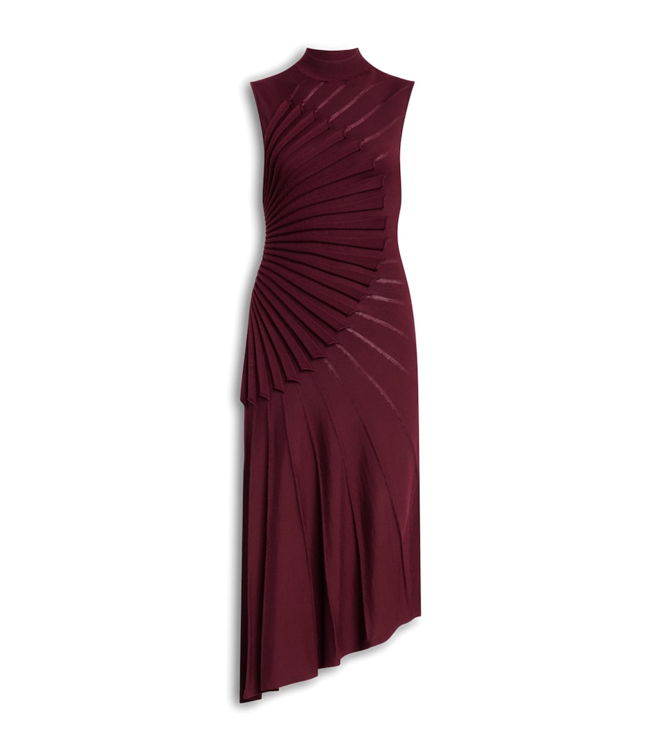 Alaïa Womens Wool Sculpted Midi Dress Burgundy