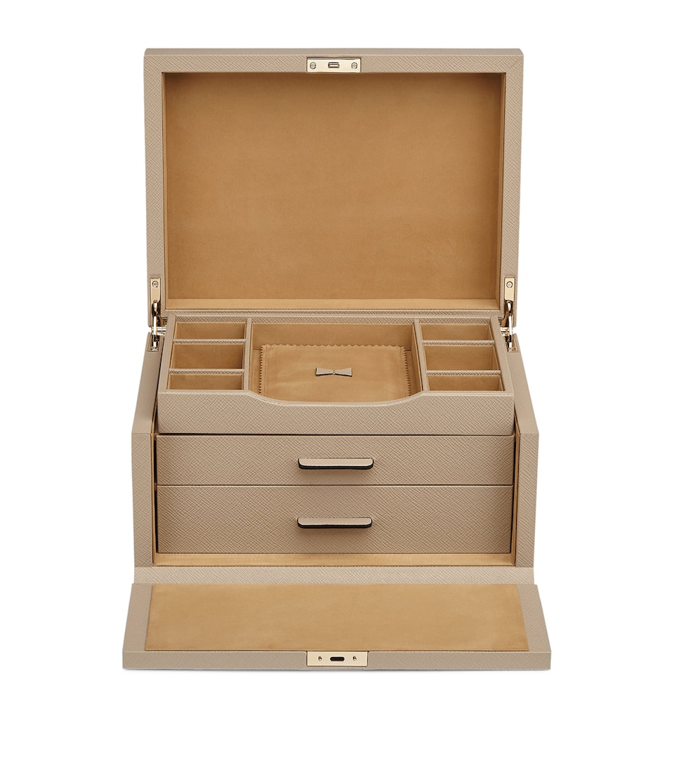 Smythson Leather Panama Jewellery Box Sandstone
