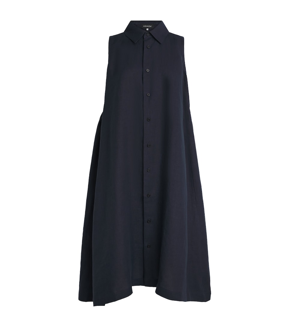Eskandar Womens Linen Sleeveless Midi Shirt Dress Navydark