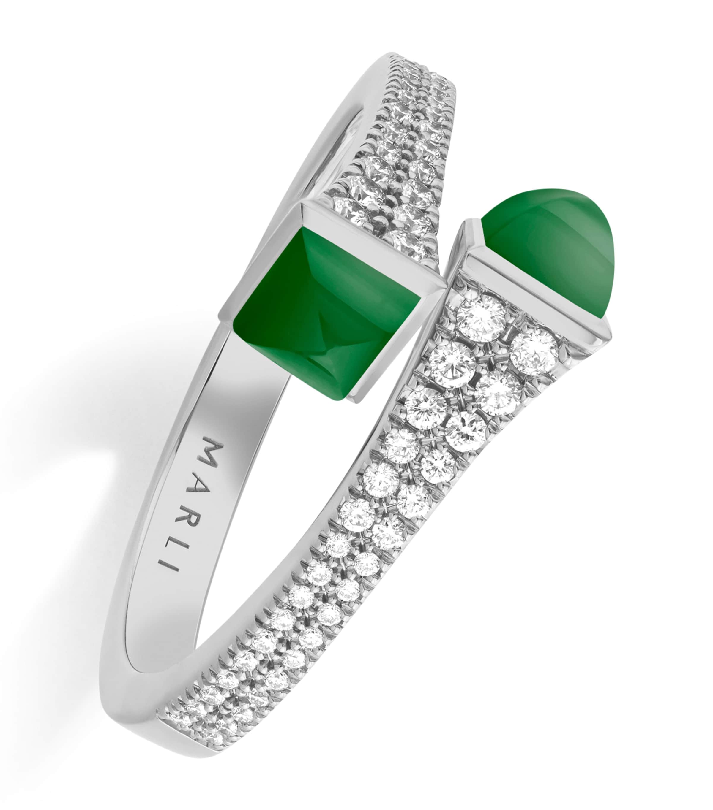 White Gold, Diamond and Green Agate Cleo Ring