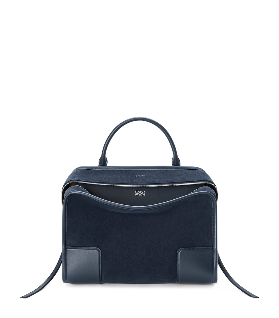LOEWE Large Suede Amazona 180 Top-Handle Bag Deep Navy